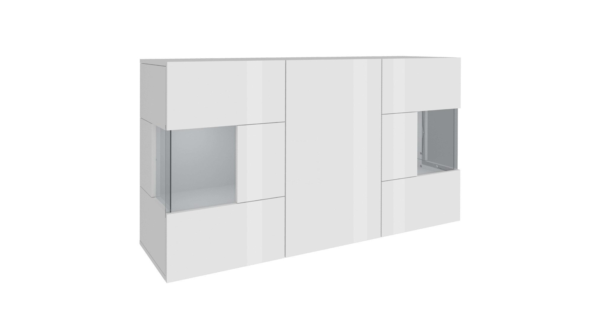 INOSIGN Dressoir Egypte, Ladekast, Kast, Buffet, Vitrine greeploos 3 deuren waarvan 2 met glaselement, volledig hoogglans gelakt breedte 135