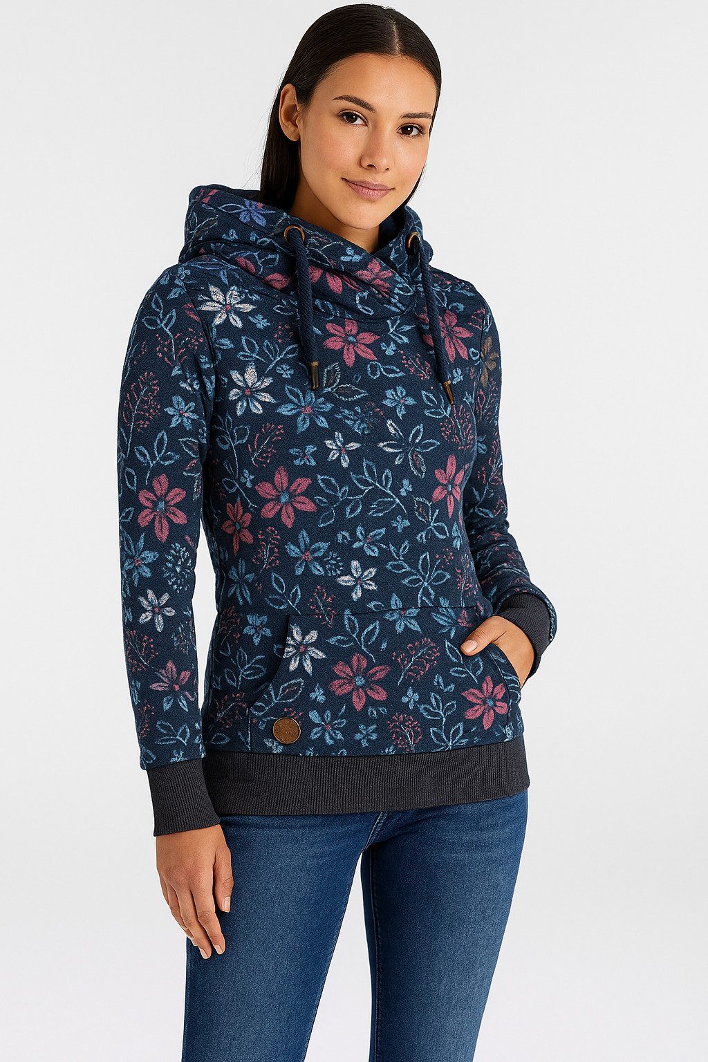 Ragwear Sweatshirt GRIPY FLOWERS O Hoodie met gebloemde print all-over