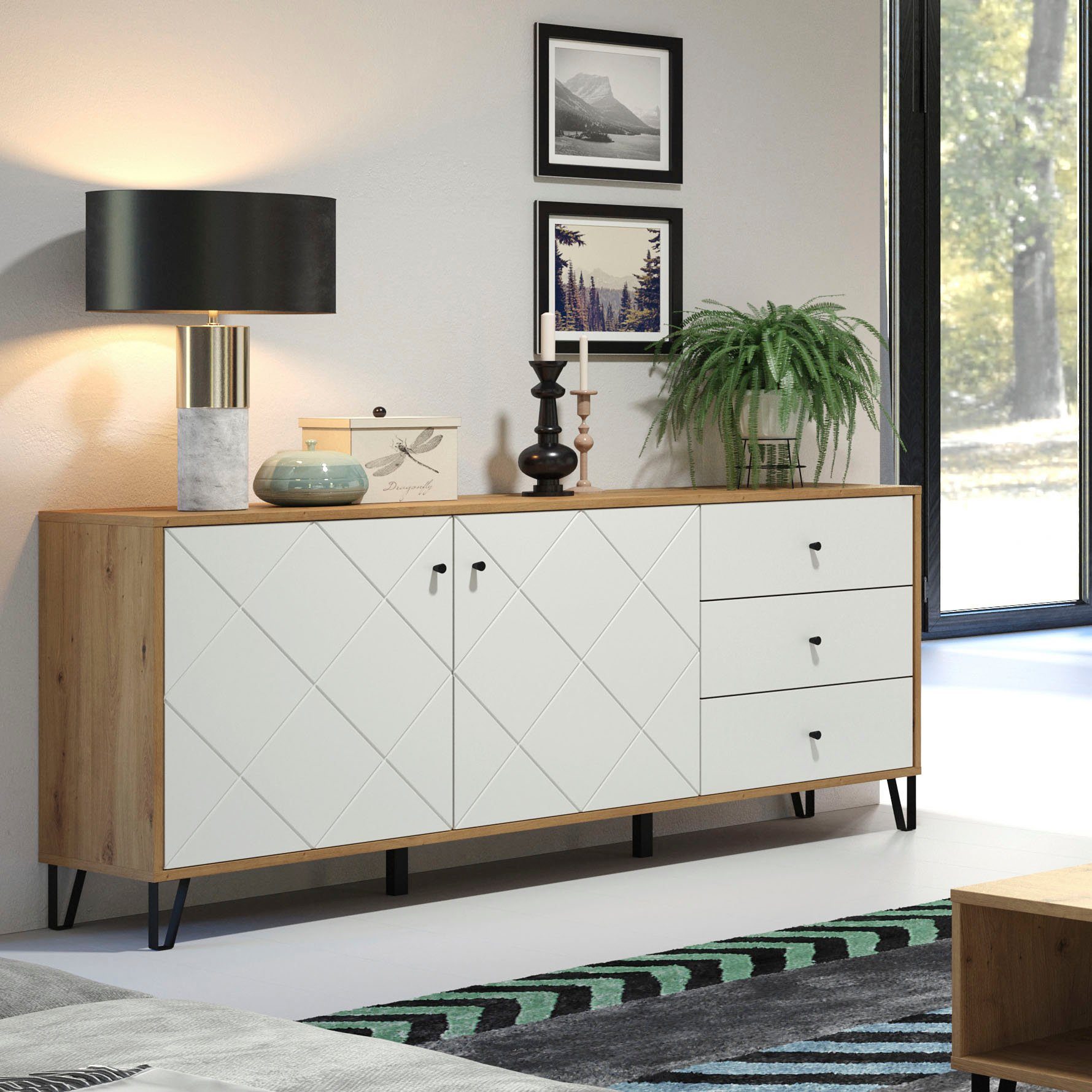 Places of Style Dressoir Touch Commode, Frezingen in ruitlook, Breedte 183 cm