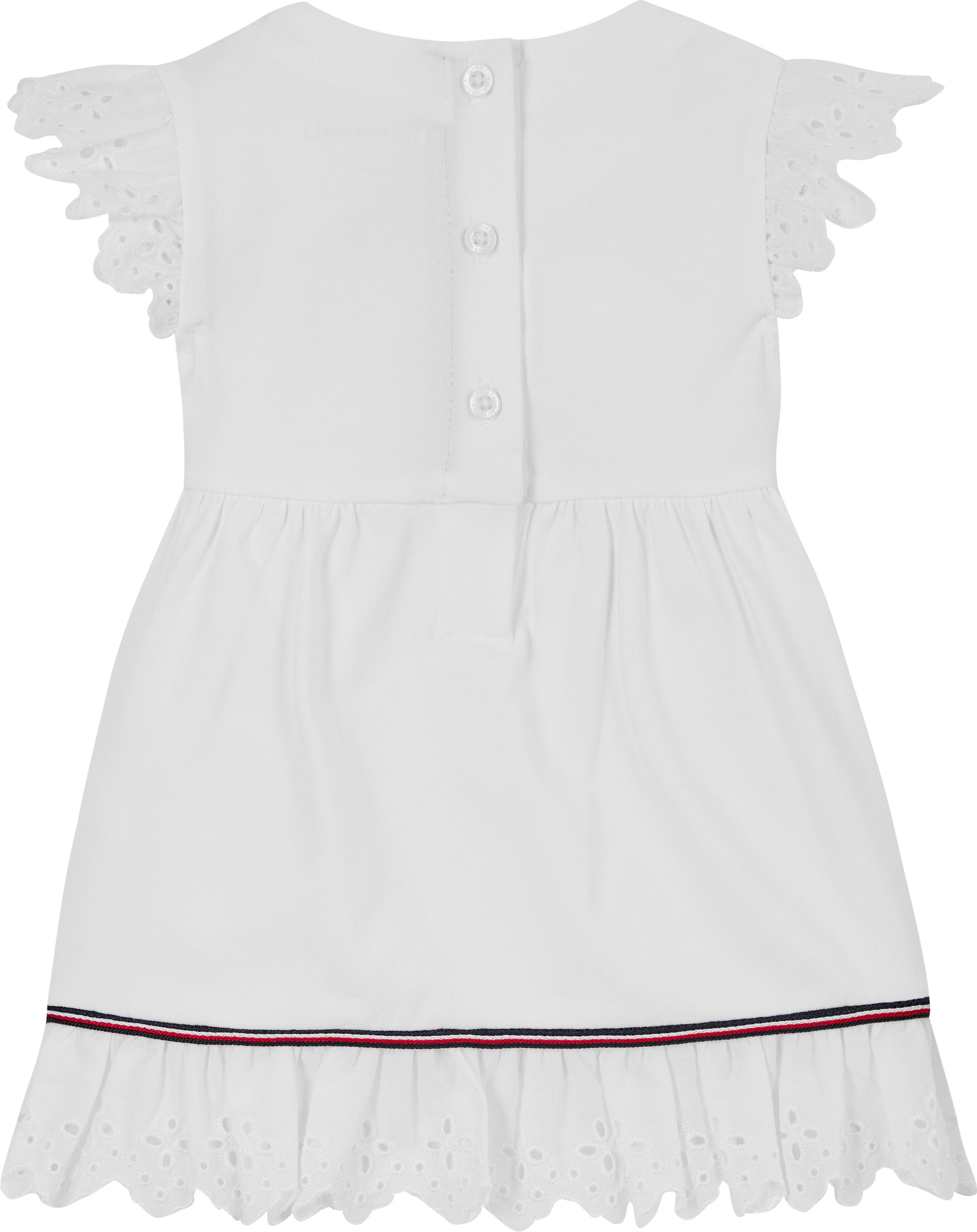 Tommy Hilfiger Zomerjurk BRODERIE ANGLAISE DRESS SS met logo-contrastband, met logo-borduursel
