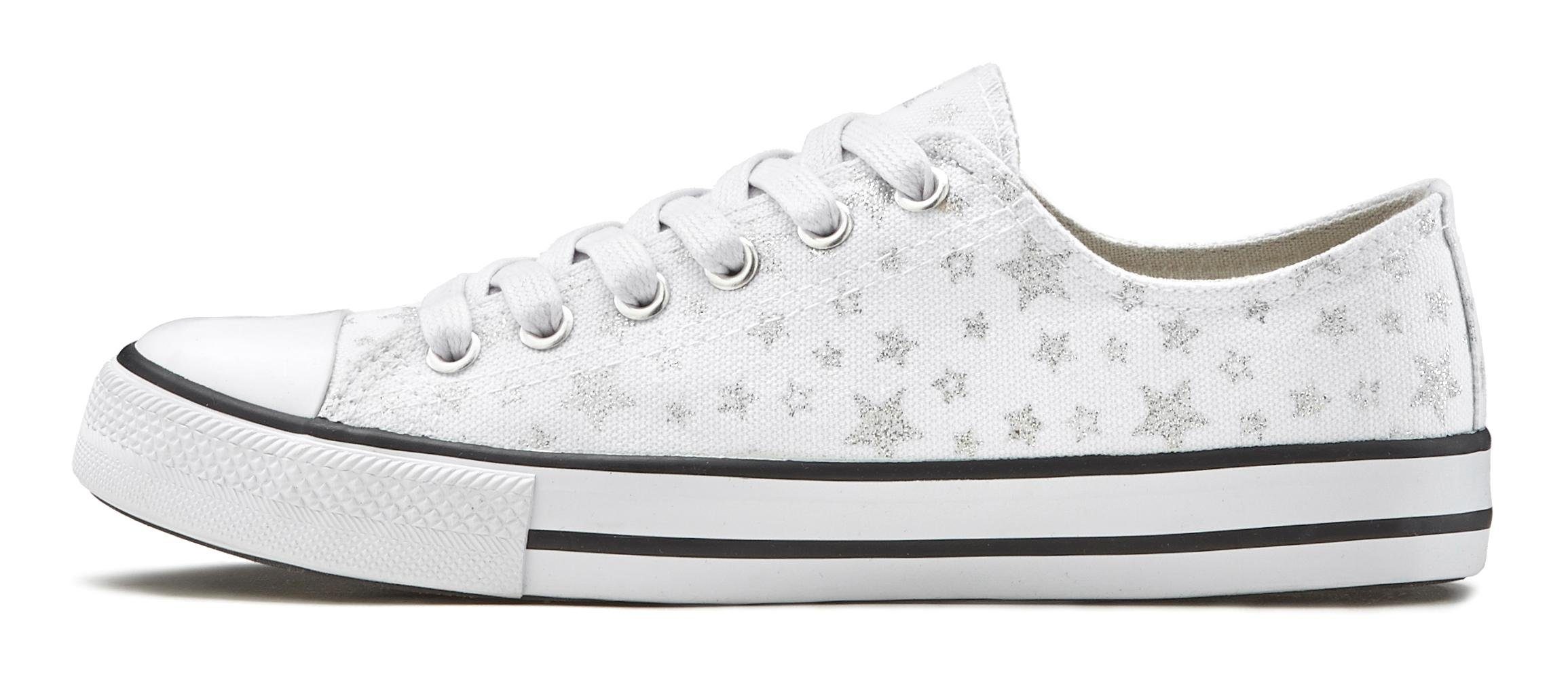 Lascana Sneakers met sterrenprint in glitter-look, vrijetijdsschoen, veterschoen