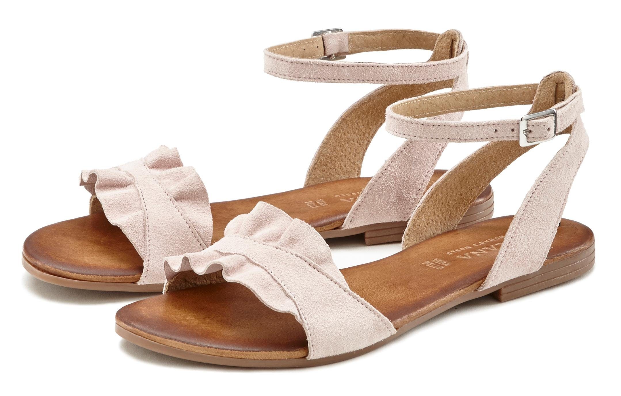 Lascana Sandalen Zomerschoen Sandalette, zomerschoen van hoogwaardig leer met kleine ruches