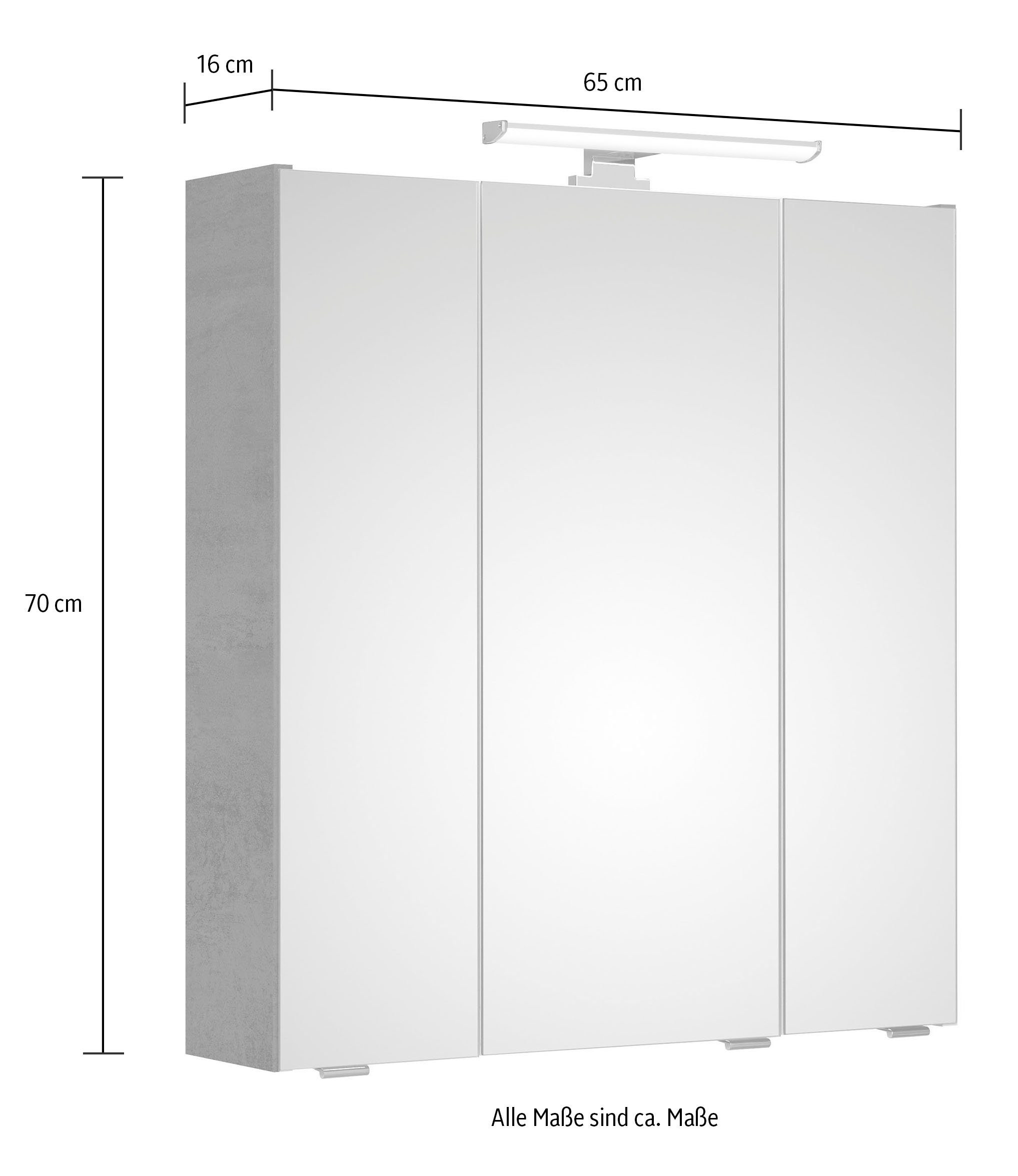 Saphir Badkamerspiegelkast Quickset 945 Badkamermeubel, 3 spiegeldeuren, 6 planken, 65 cm breed