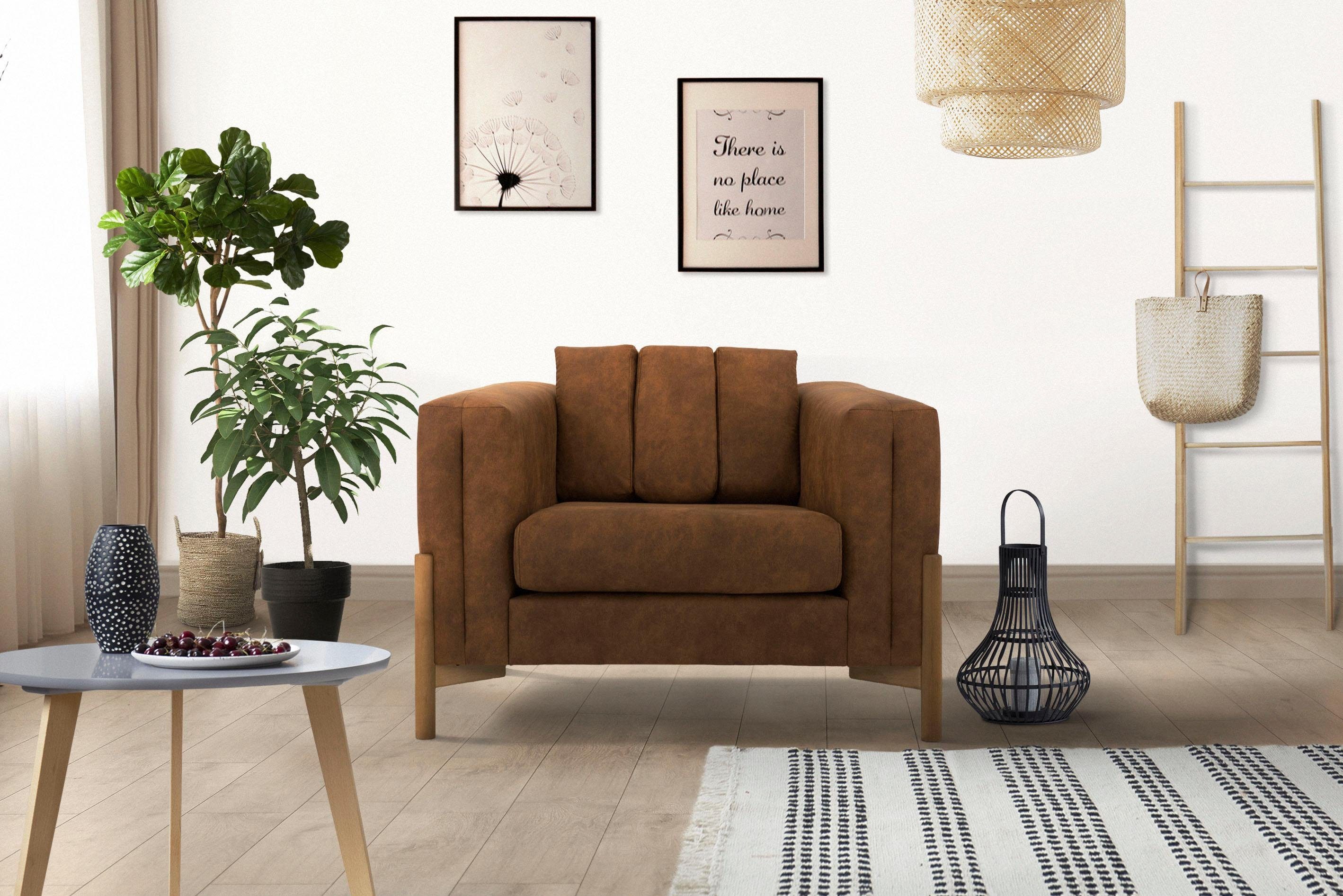 Home affaire Fauteuil Haki fauteuils maat Luxe-microvezel vintage-look bruin