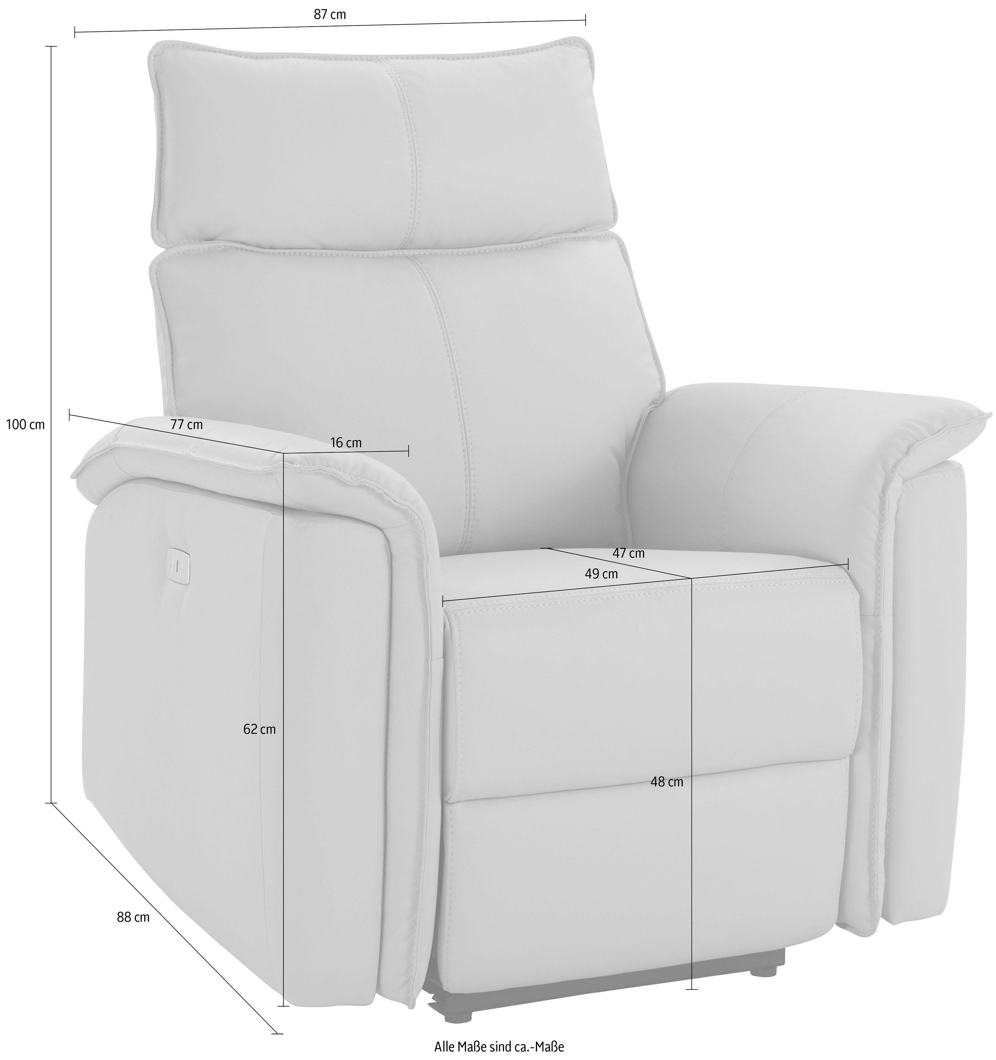 Places of Style Relaxfauteuil Zola, TV-stoel met slaapfunctie, stoel voor woonkamer met elektrische relaxfunctie en usb-aansluiting, breedte 87 cm