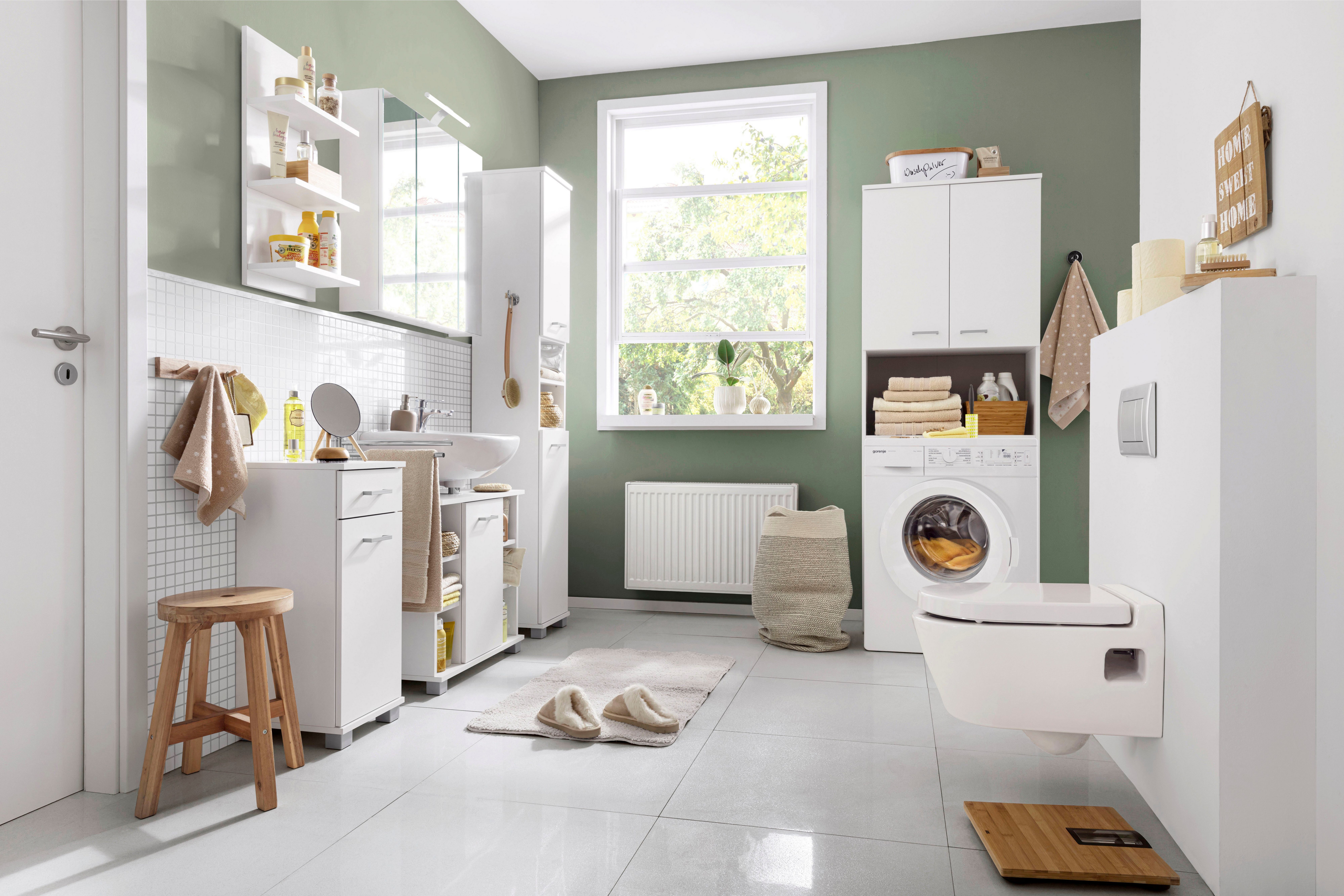 Schildmeyer Kast voor wasmachine Mobes, Made in Germany Breedte x hoogte: 70,3x188,6 cm, bergruimte in rekvak en achter dubbele deur