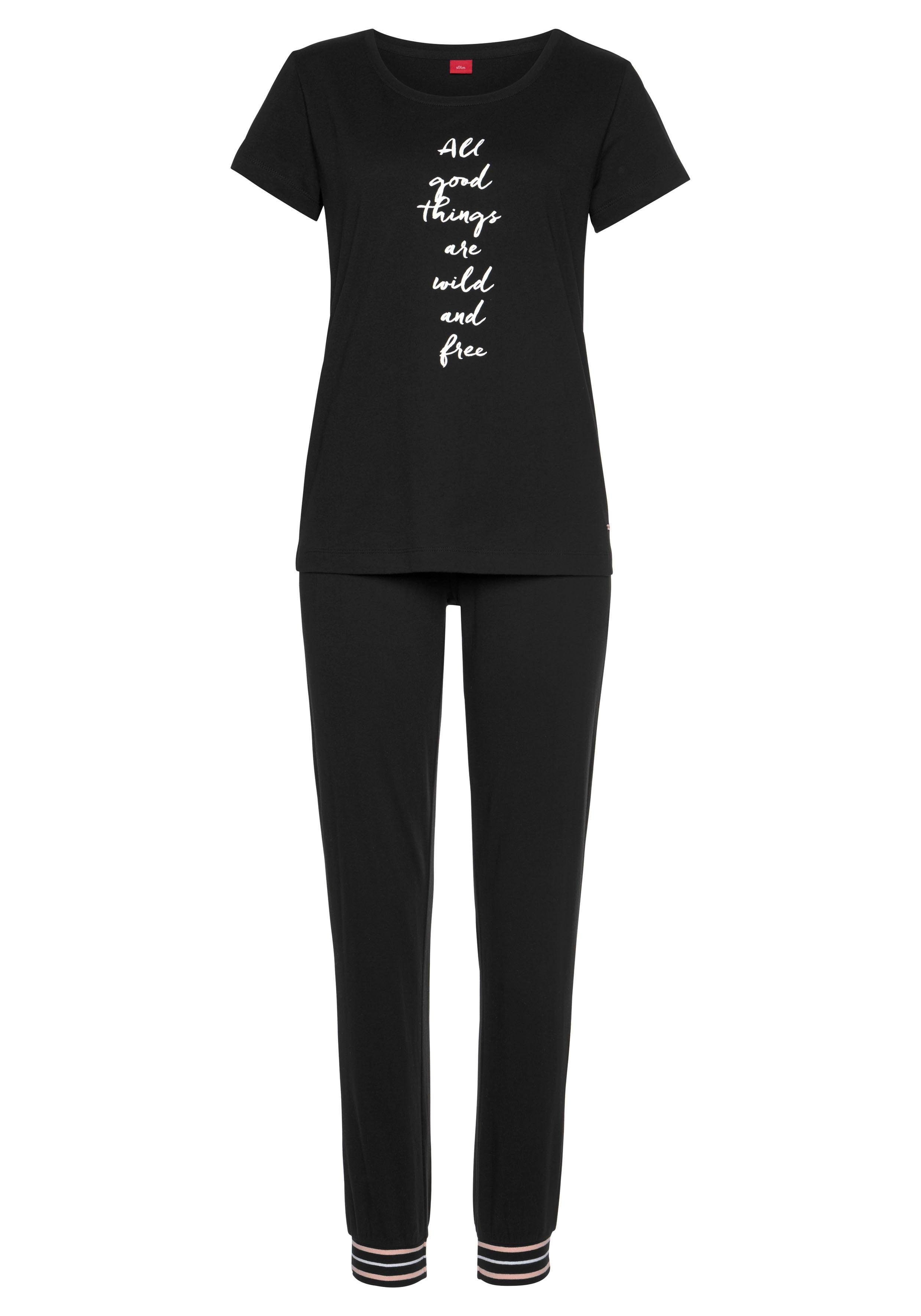 s.Oliver RED LABEL Beachwear Pyjama met gestreepte ribboorden (2-delig, 1 stuk)
