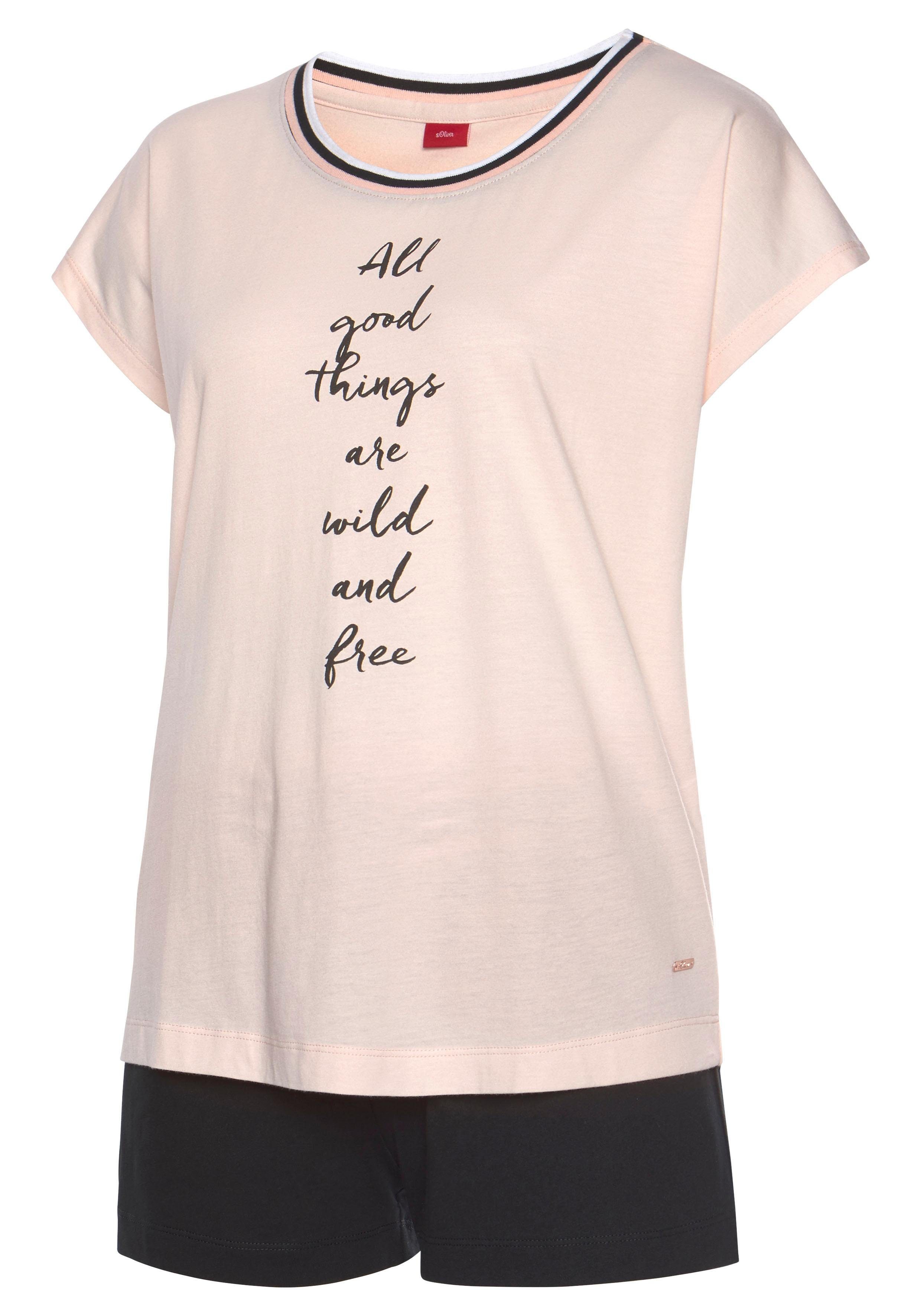 s.Oliver RED LABEL Beachwear Shortama met gestreepte boorden en opschrift (2-delig, 1 stuk)