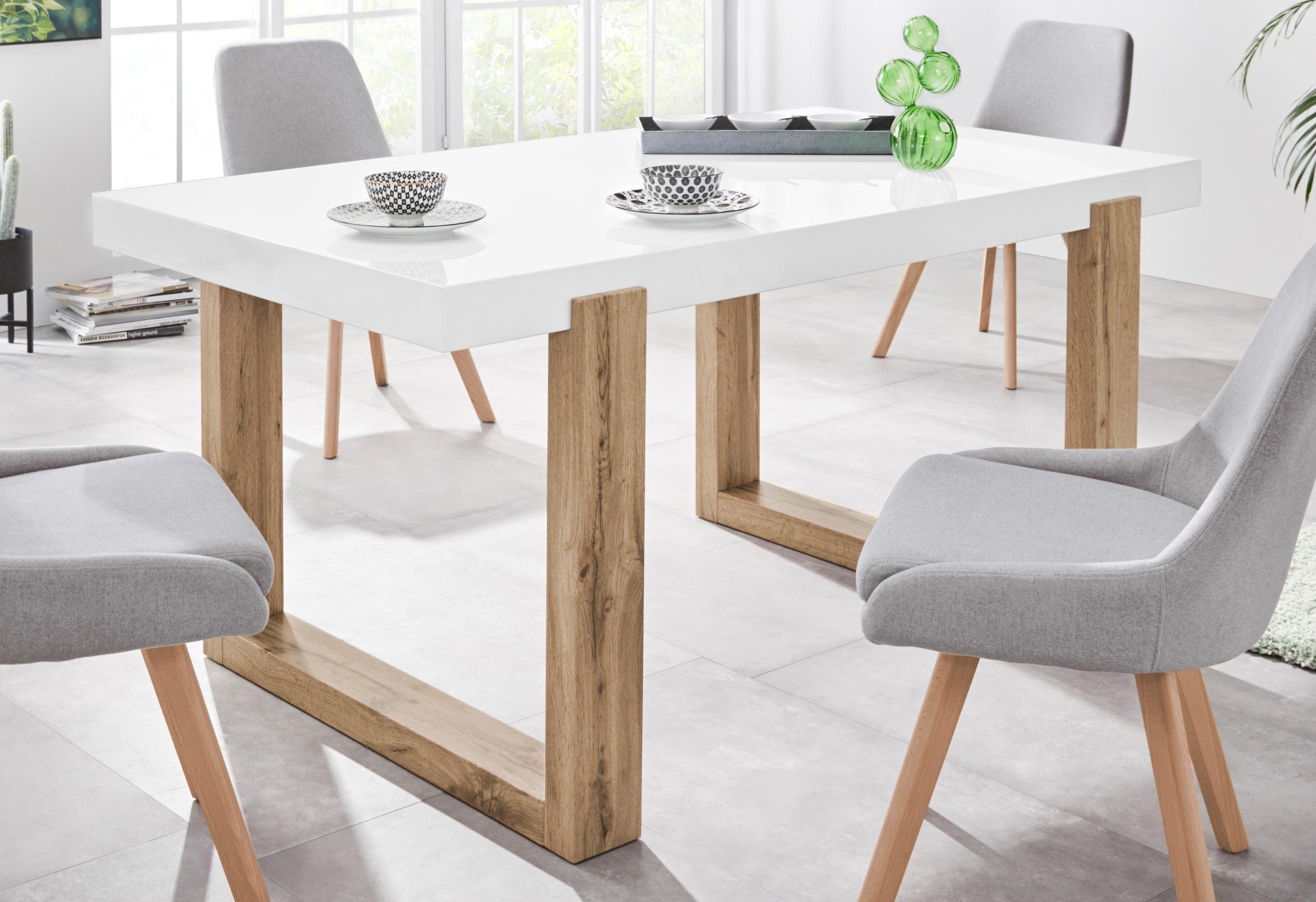 INOSIGN Eettafel Solid met mooi houten onderstel en hoogglanzend, wit tafelblad, in twee verschillen