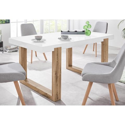 INOSIGN Eettafel Solid met mooi houten onderstel en hoogglanzend, wit tafelblad, in twee verschillen