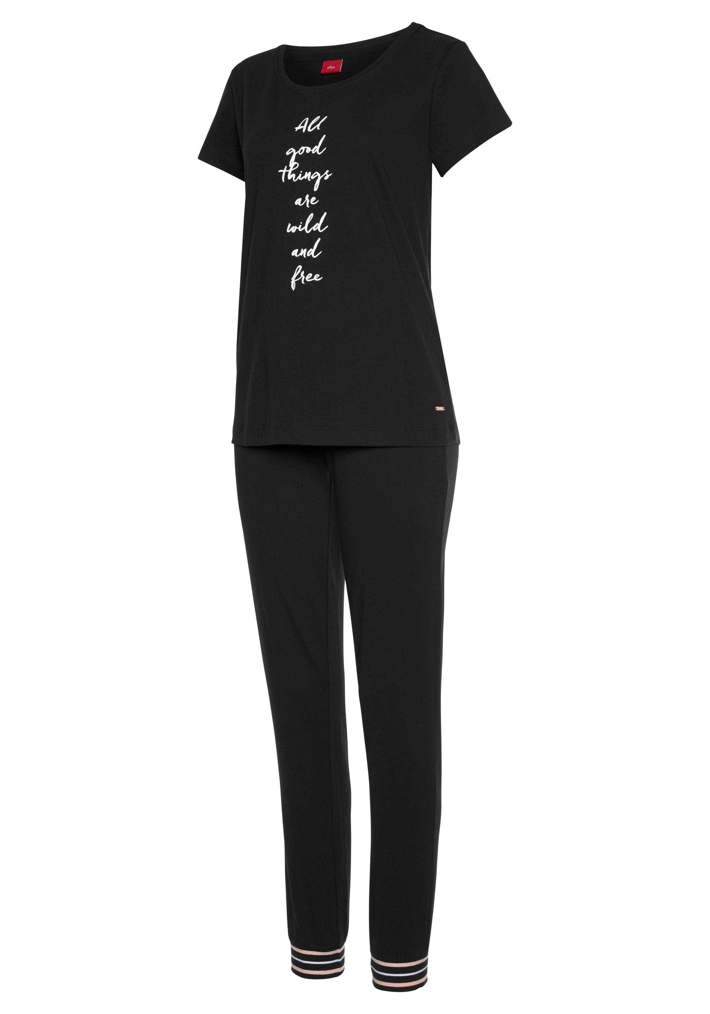 s.Oliver RED LABEL Beachwear Pyjama met gestreepte ribboorden (2-delig, 1 stuk)