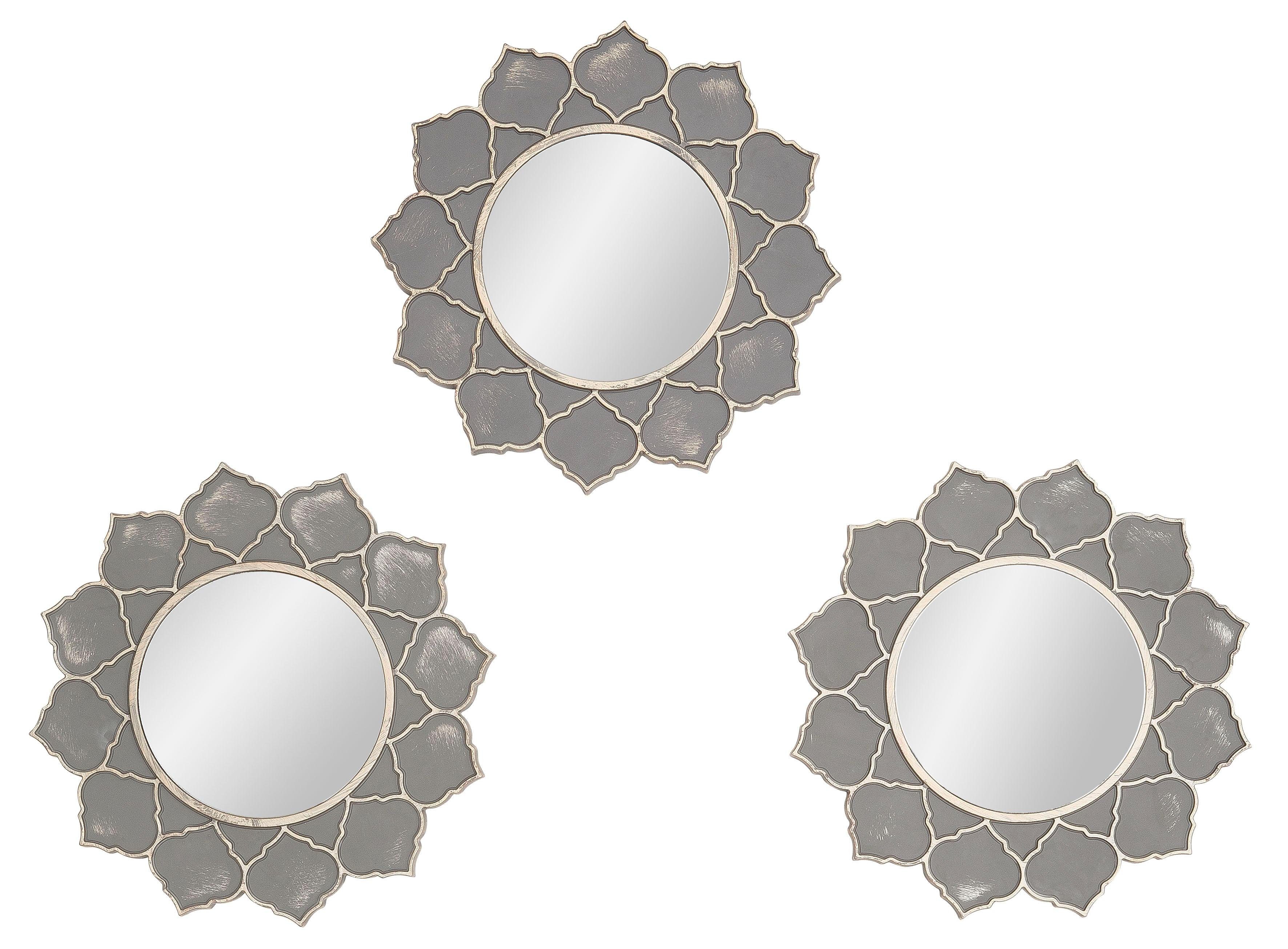 Home affaire Sierspiegel 3-delige spiegelset "PAMBU" Wandspiegel, wanddecoratie, grijs/goudkleur, rond, ø 24,5 cm, woonkamer (set, 3 stuks)