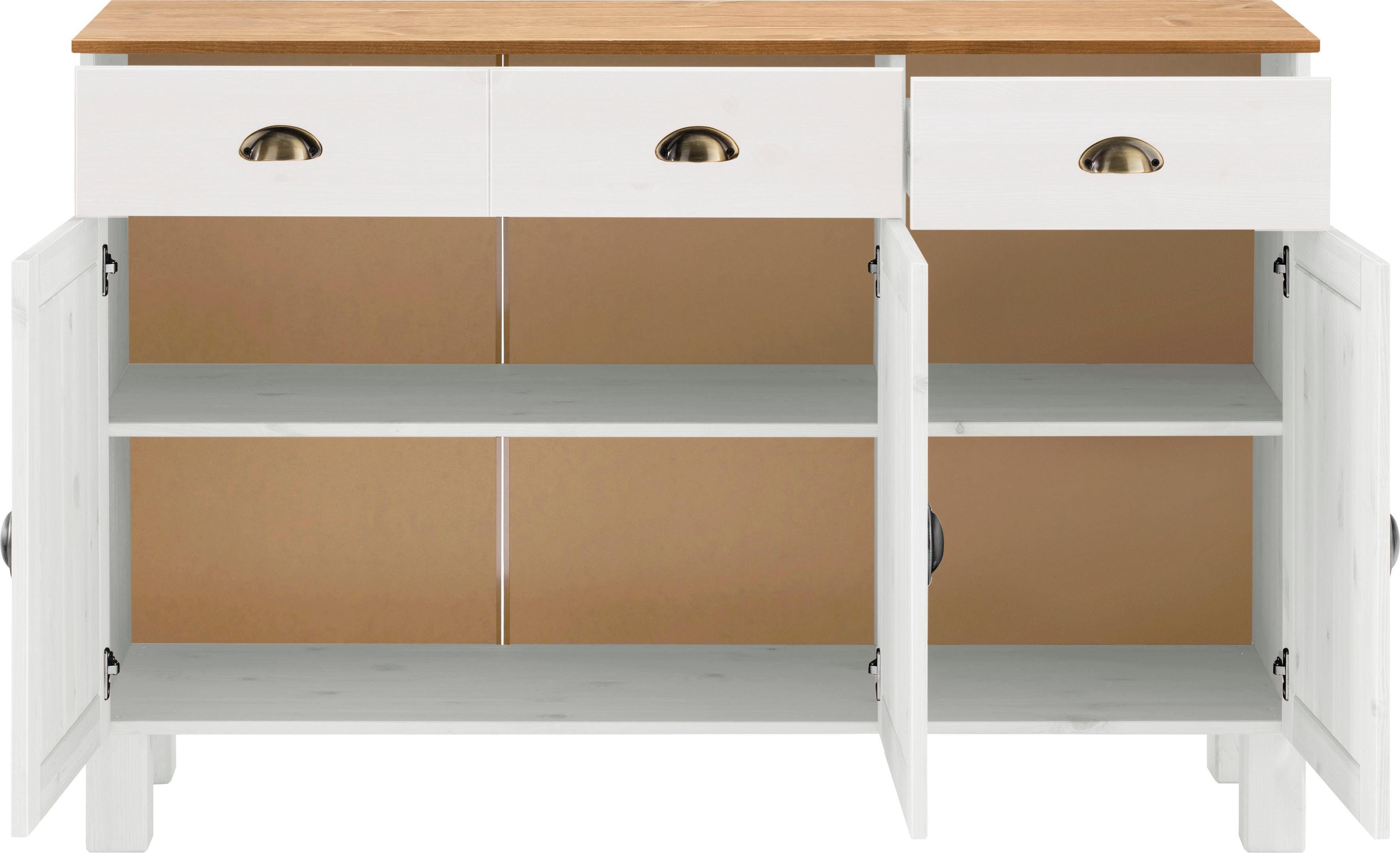 Home affaire Onderkast Oslo 125 cm breed, 38 cm diep, als dressoir, 3 deuren, 2 laden