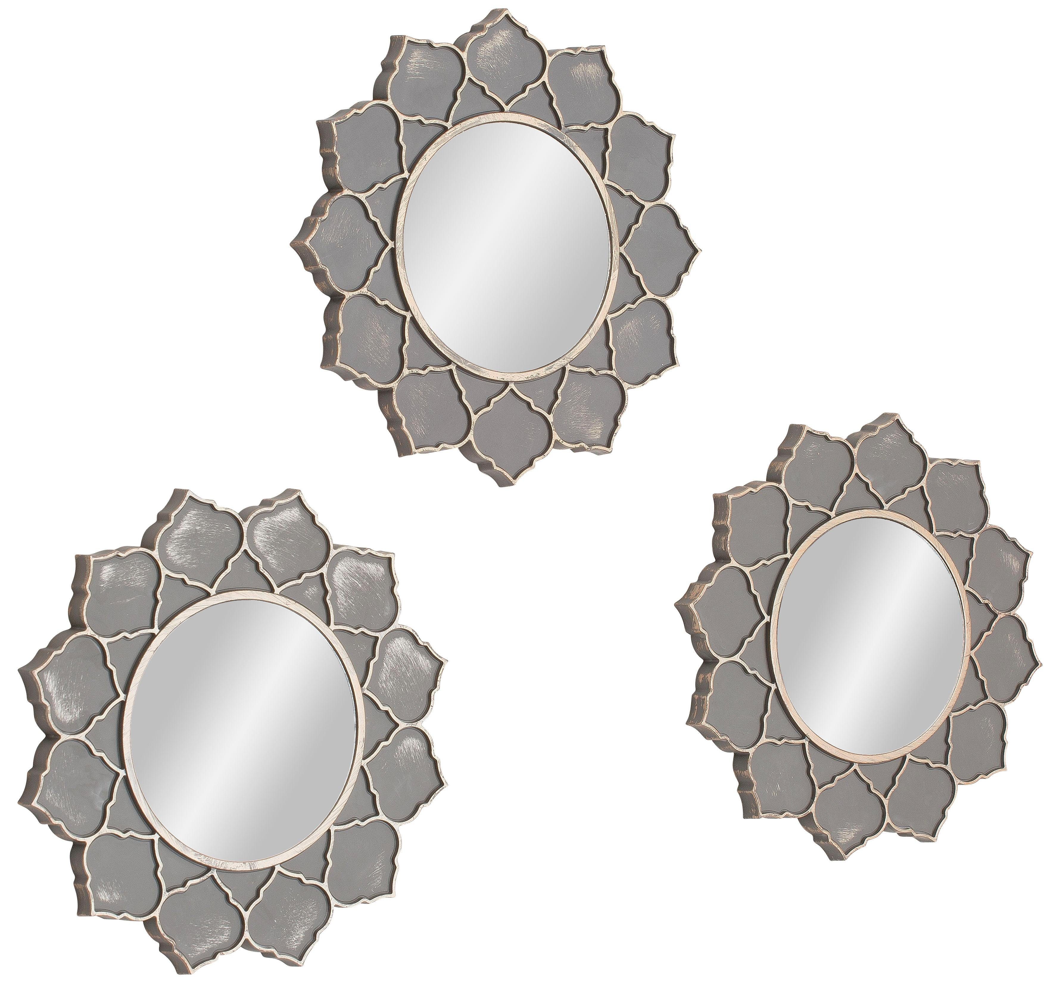 Home affaire Sierspiegel 3-delige spiegelset PAMBU Wandspiegel, wanddecoratie, grijs/goudkleur, rond, ø 24,5 cm, woonkamer (set, 3 stuks)