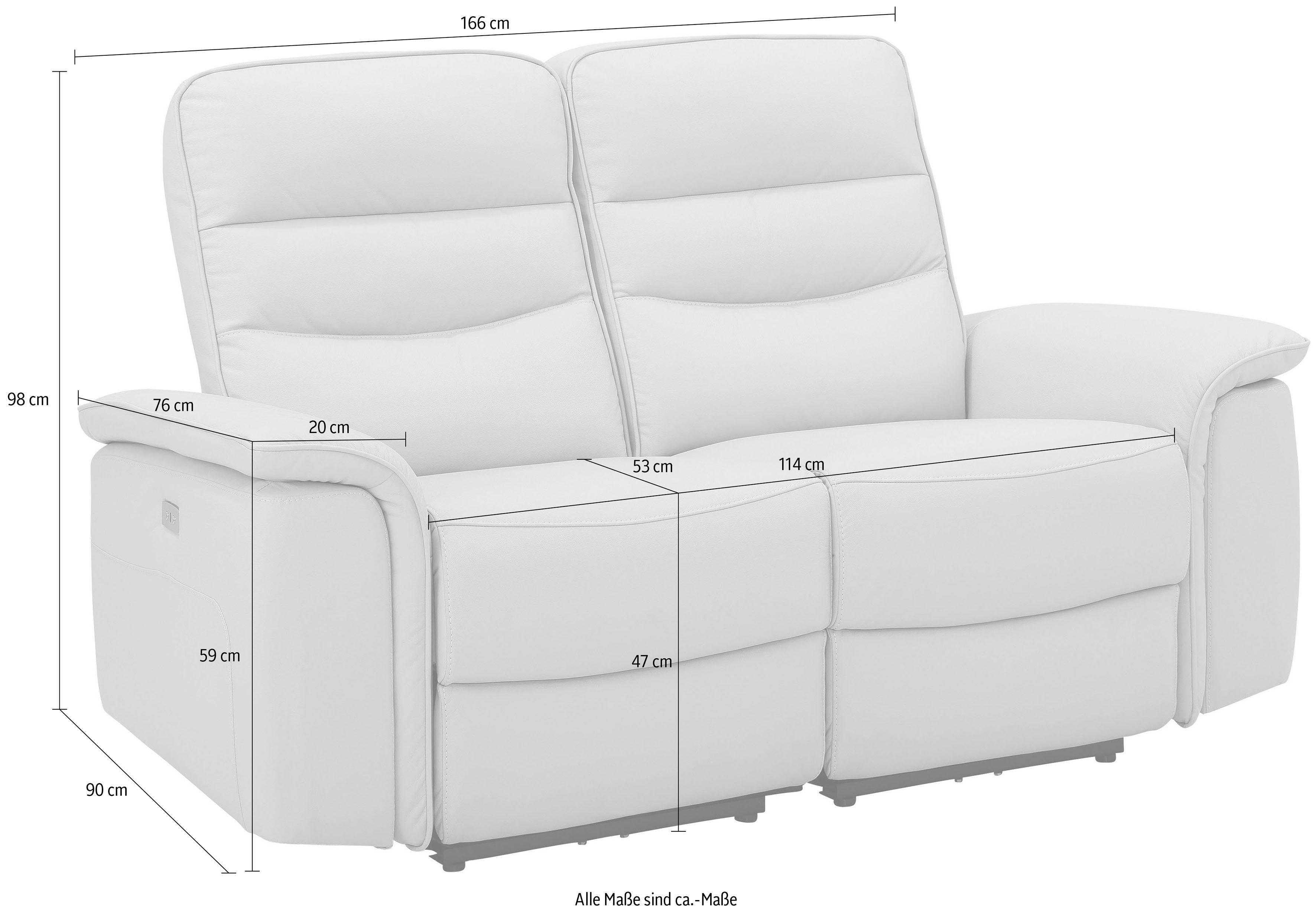 Home affaire 2-zitsbank Maldini elektrische relaxfunctie en usb-aansluiting, breedte 166 cm