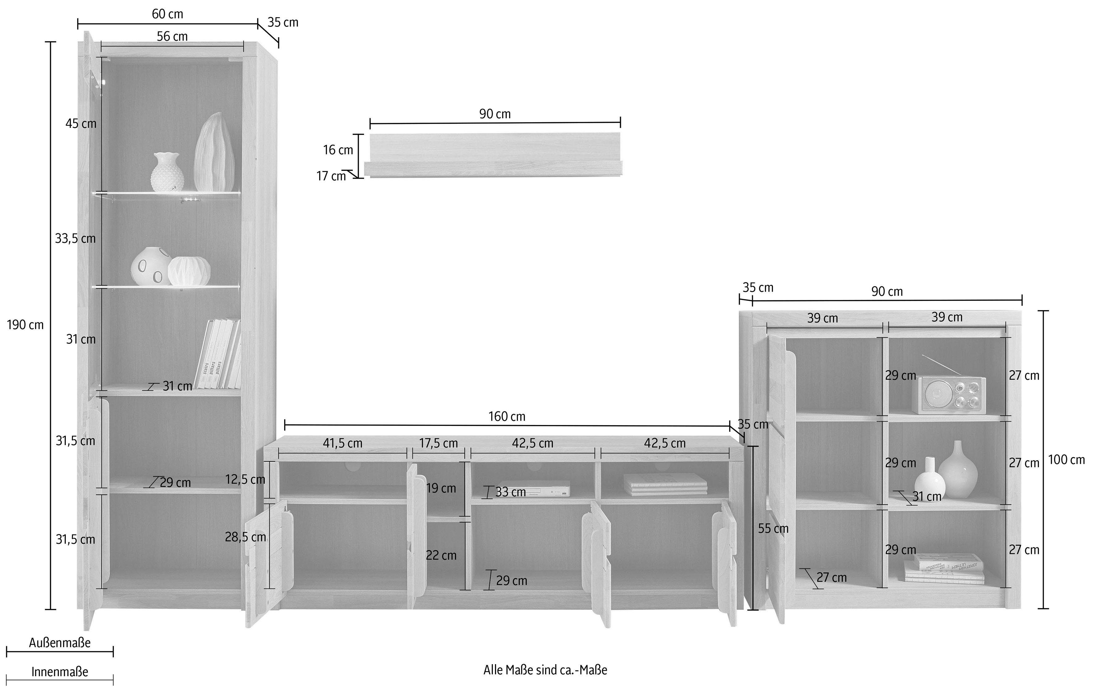 Home affaire Wandmeubel Silkeborg gedeeltelijk massief hout (set, 4-delig)