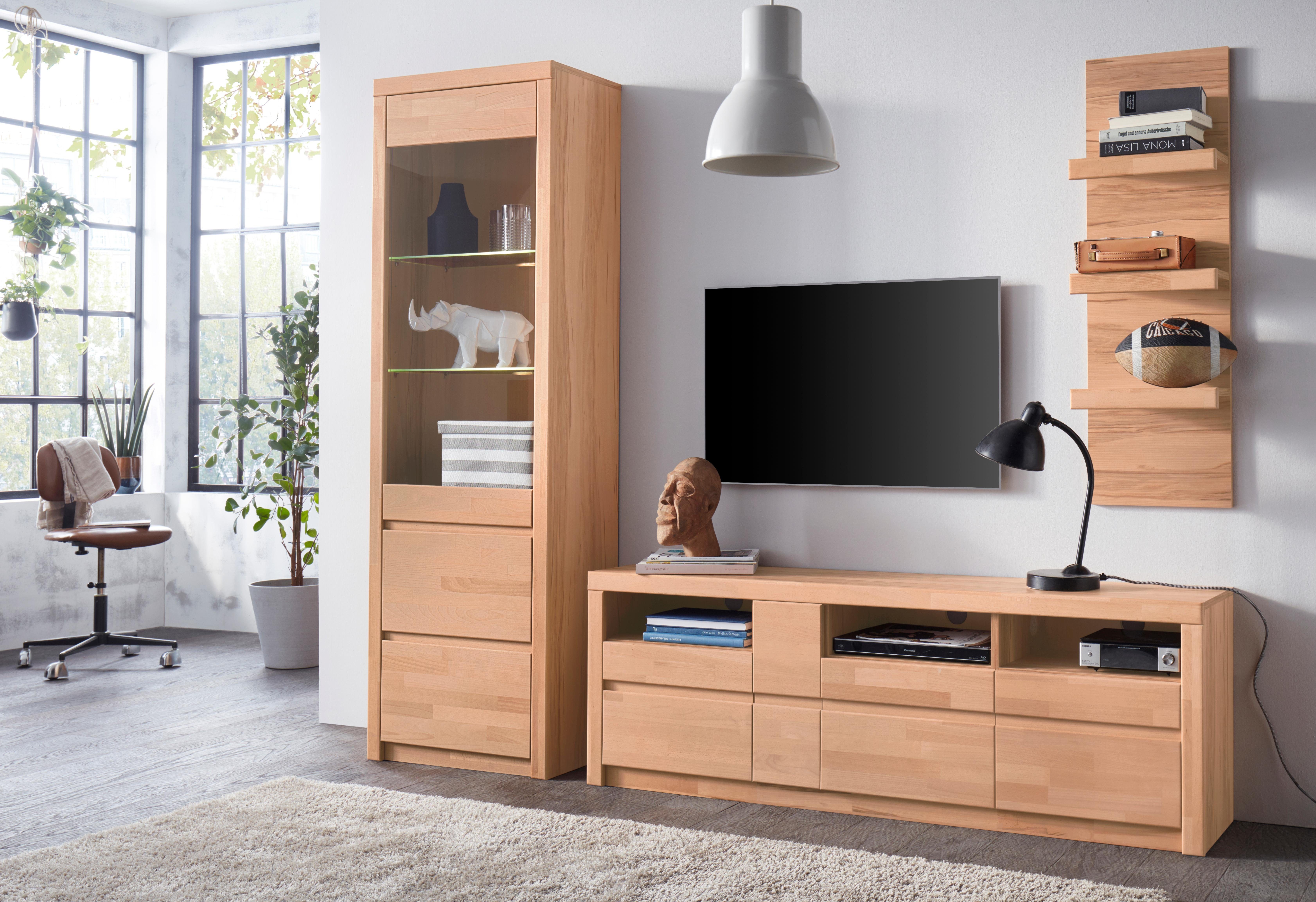 Home affaire Wandmeubel Silkeborg gedeeltelijk massief hout (set, 3-delig) tv-wandmeubels beige