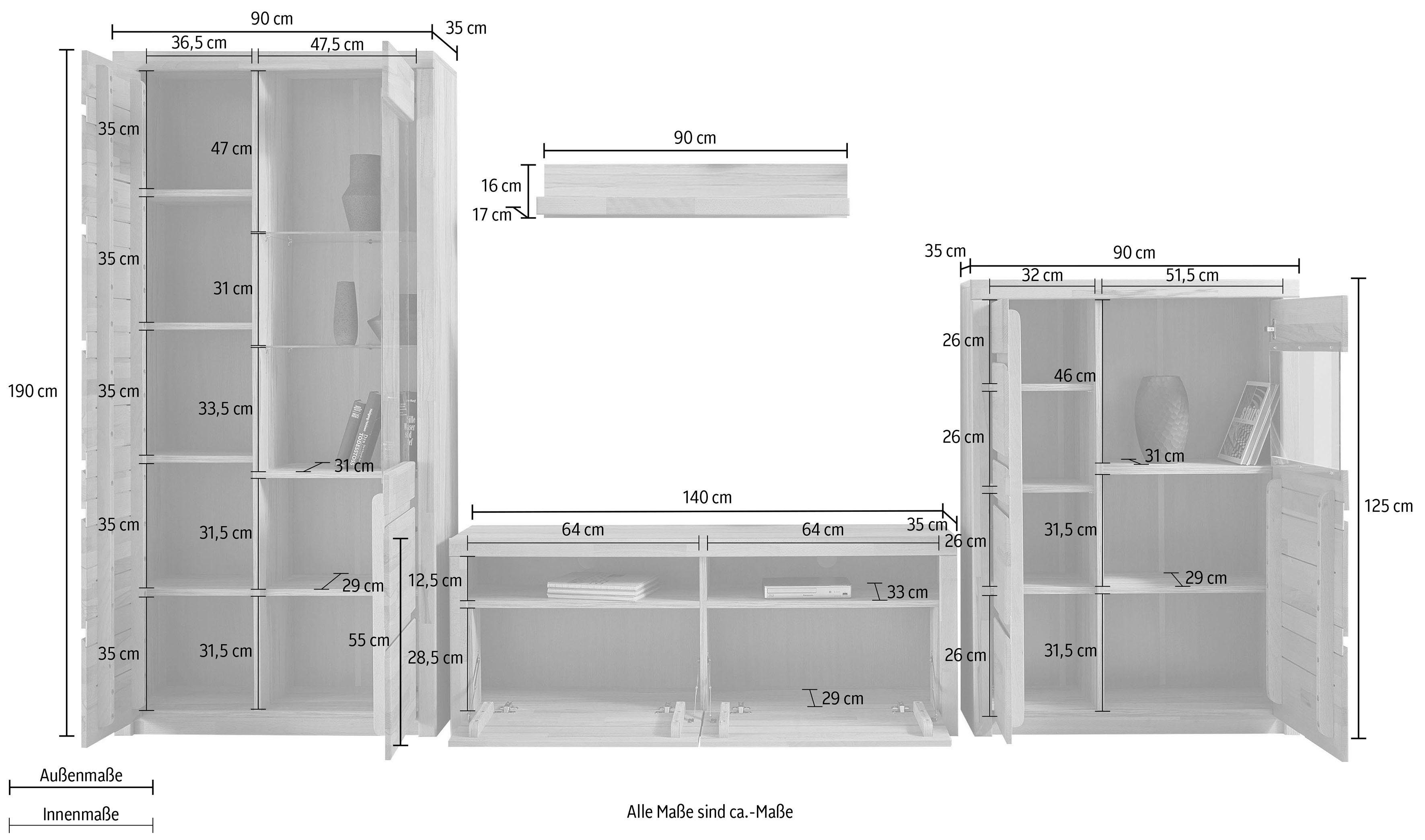 Home affaire Wandmeubel Silkeborg gedeeltelijk massief hout (set, 4-delig)