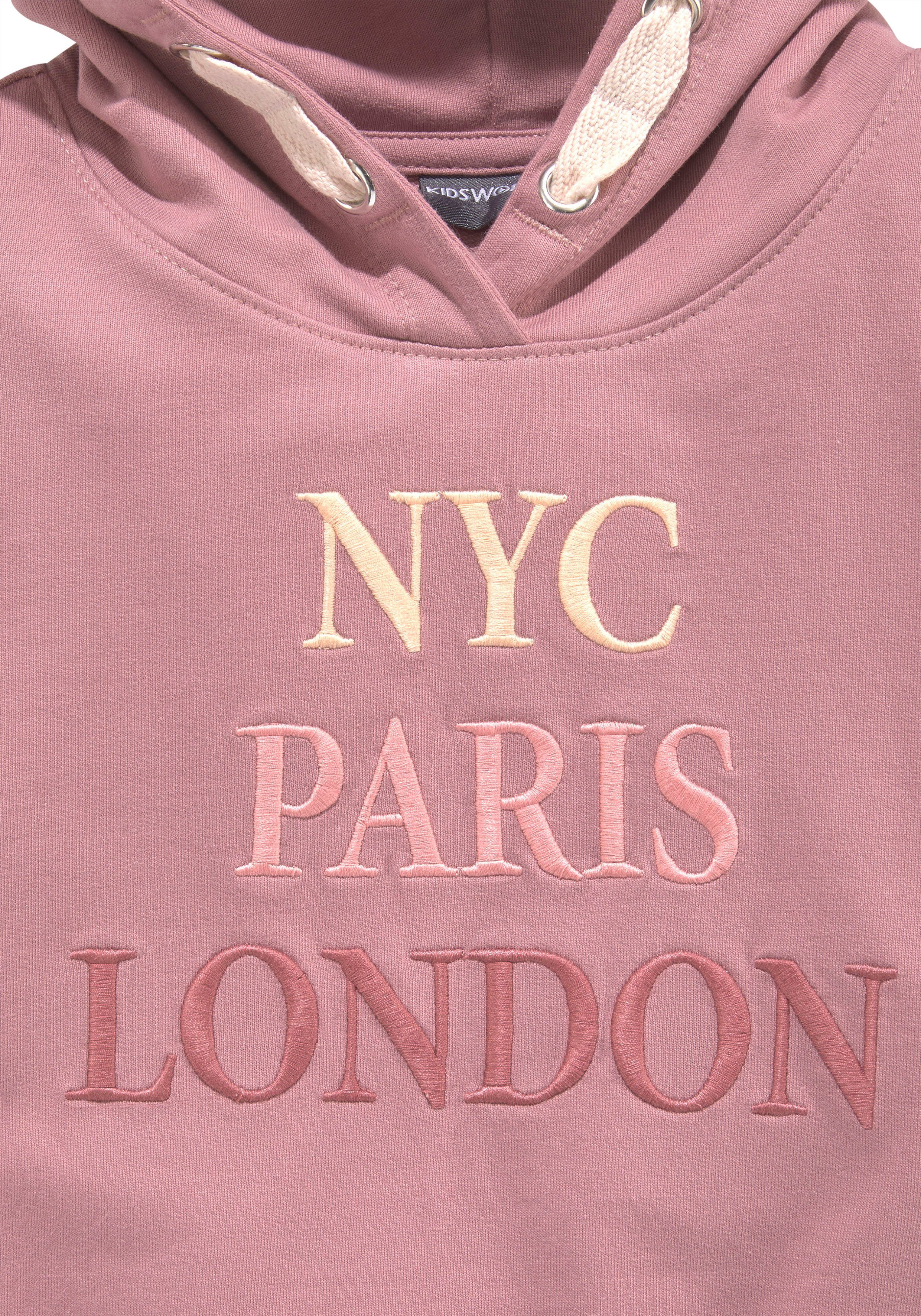 KIDSWORLD Hoodie NYC Paris London Lange mouwen, rechte pasvorm, bedrukt, capuchon, van katoen