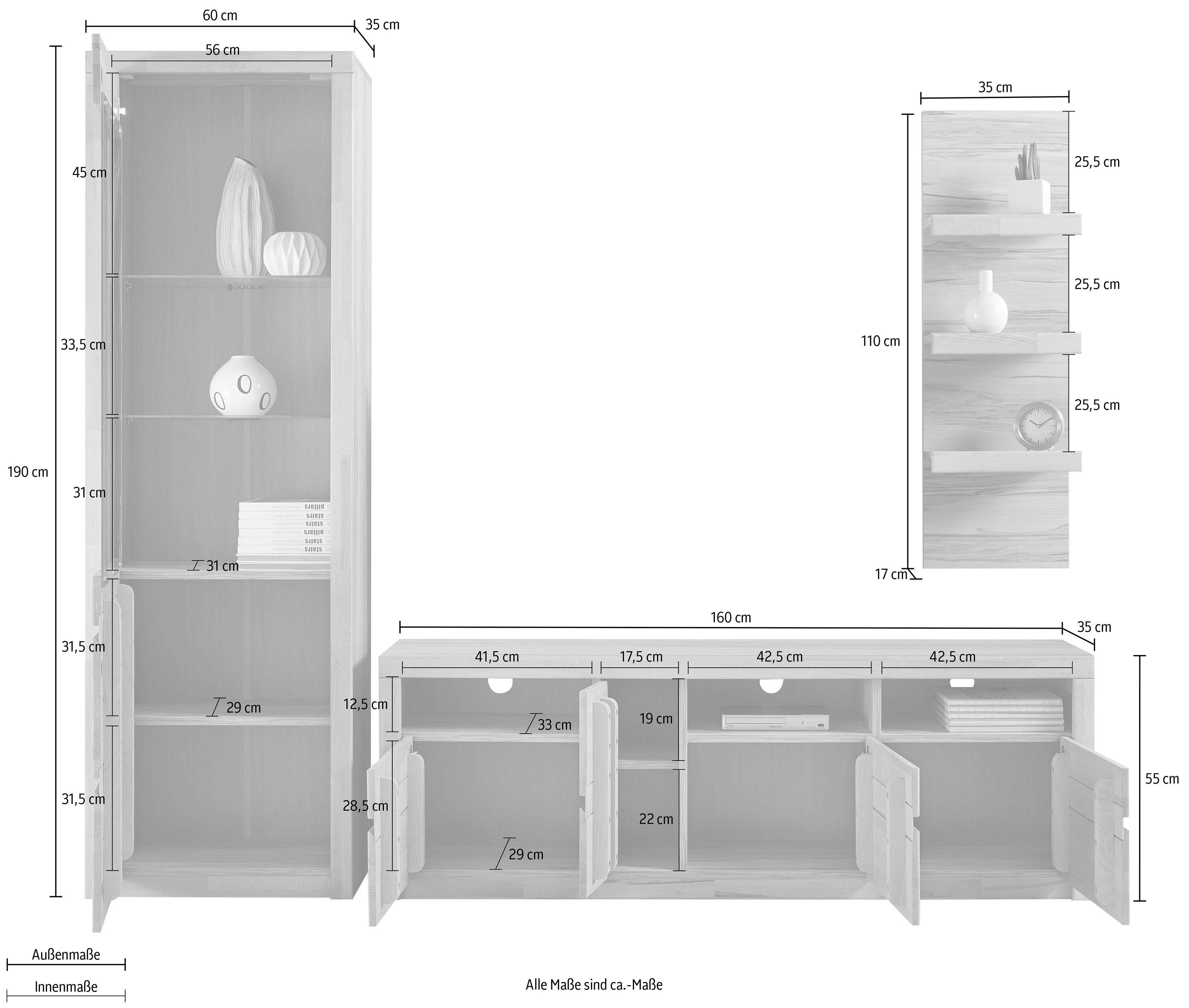 Home affaire Wandmeubel Silkeborg gedeeltelijk massief hout (set, 3-delig)