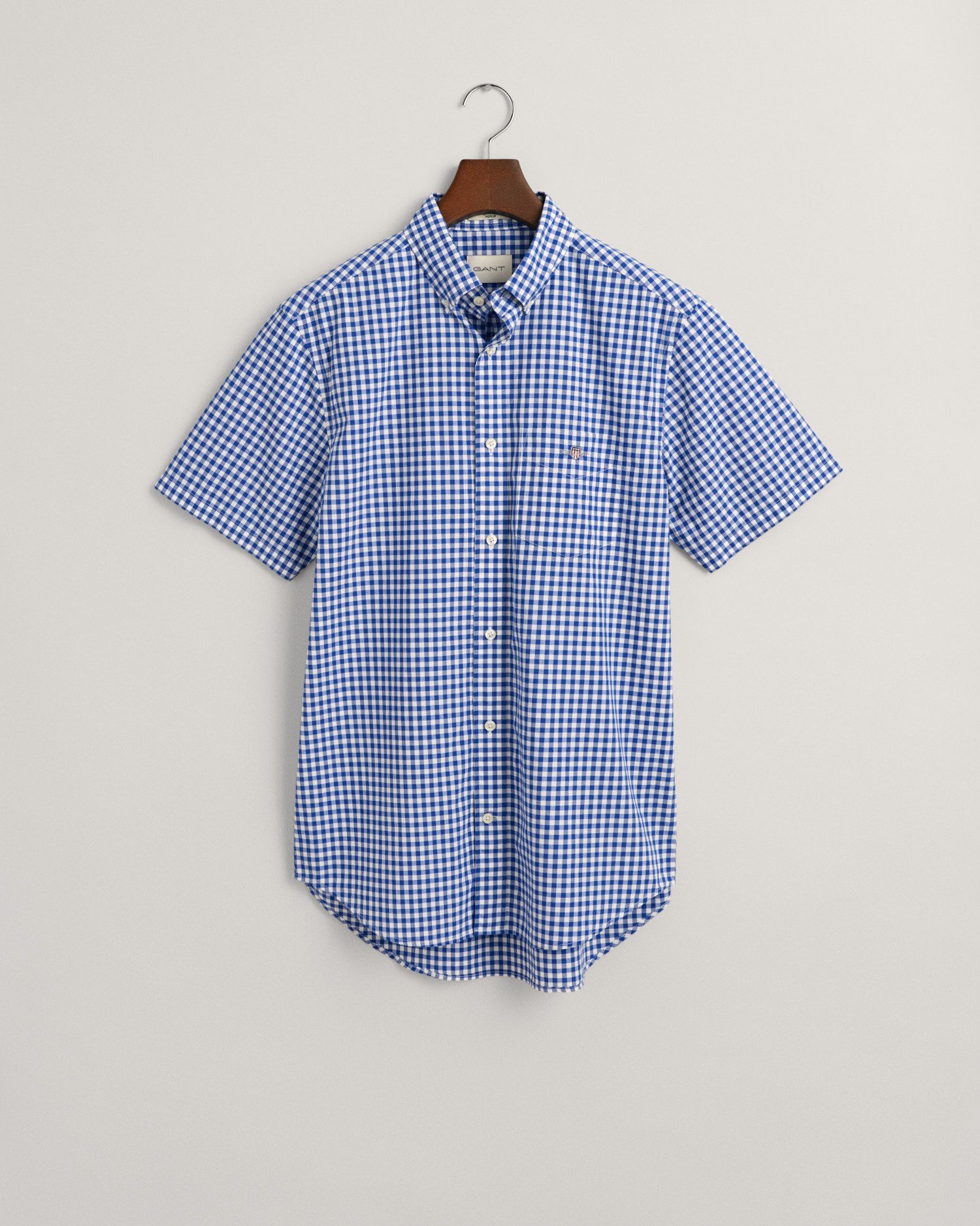 Gant Overhemd met korte mouwen Regular Fit Gingham Poplin Overhemd slijtvast easy care geruit