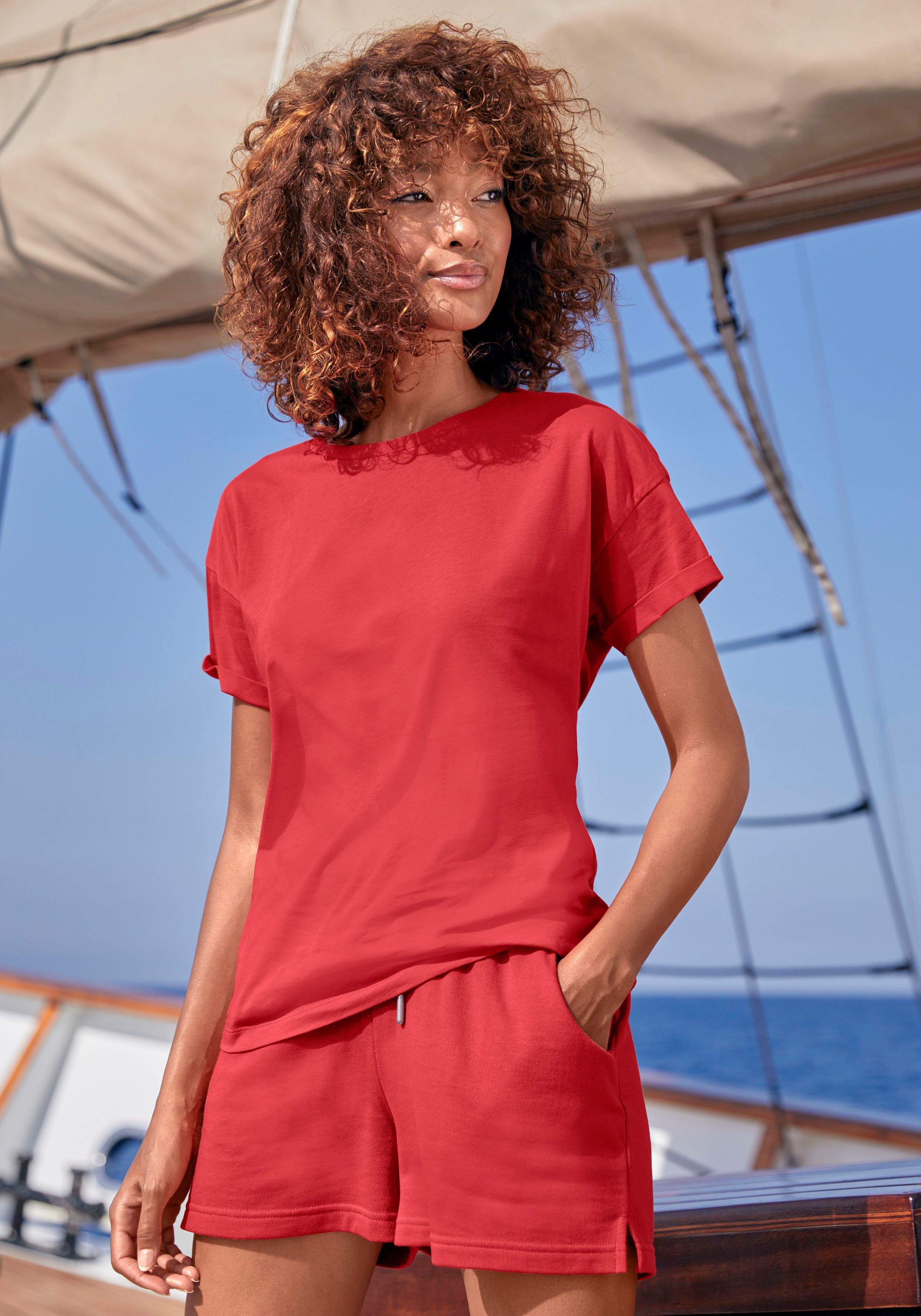H.I.S T-shirt Met mouwomslagen met mouwomslag, in maritieme stijl, loungewear