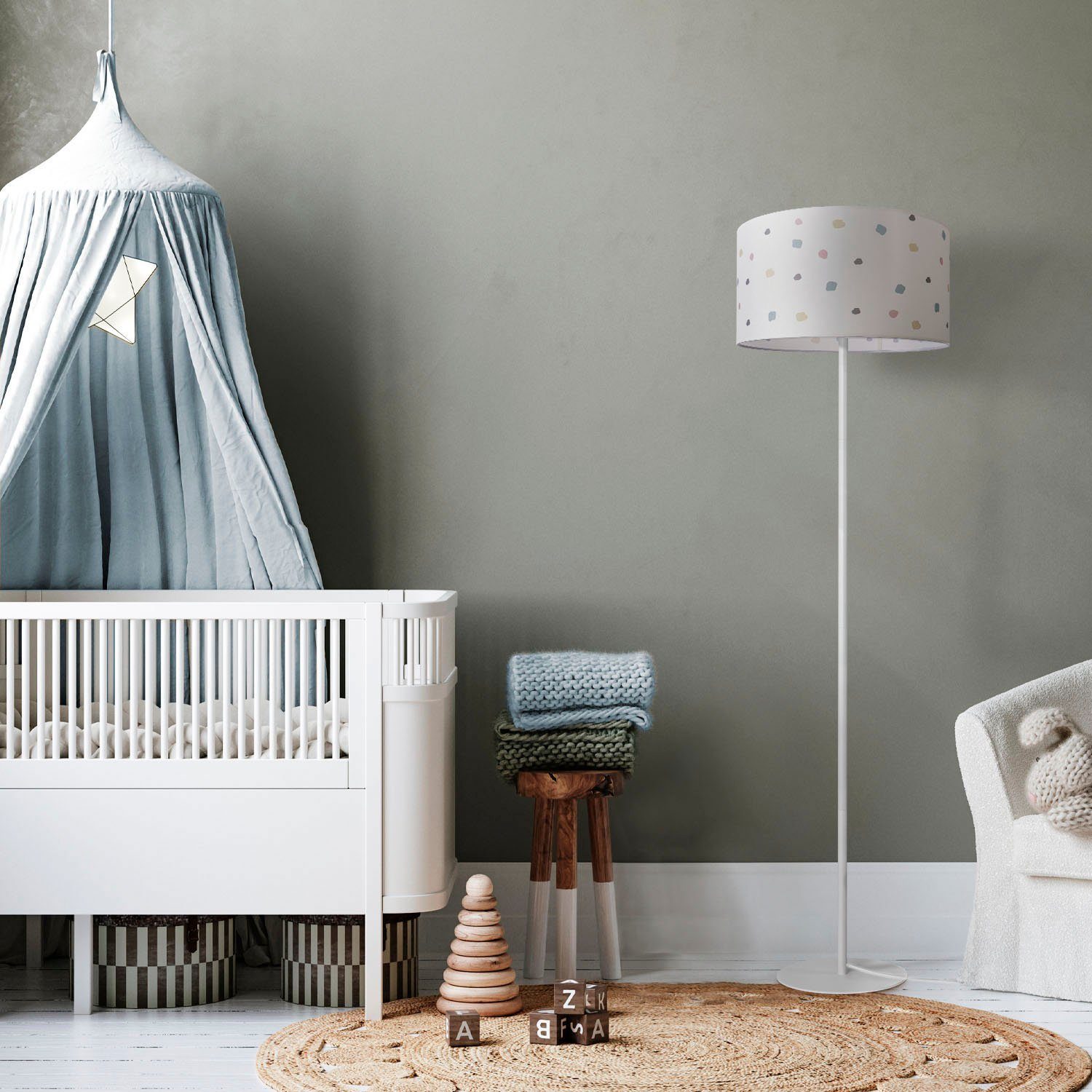 Paco Home Staande lamp Luca Dots Woonkamer stofkap E27 textiel lampenkap rond stippen stof