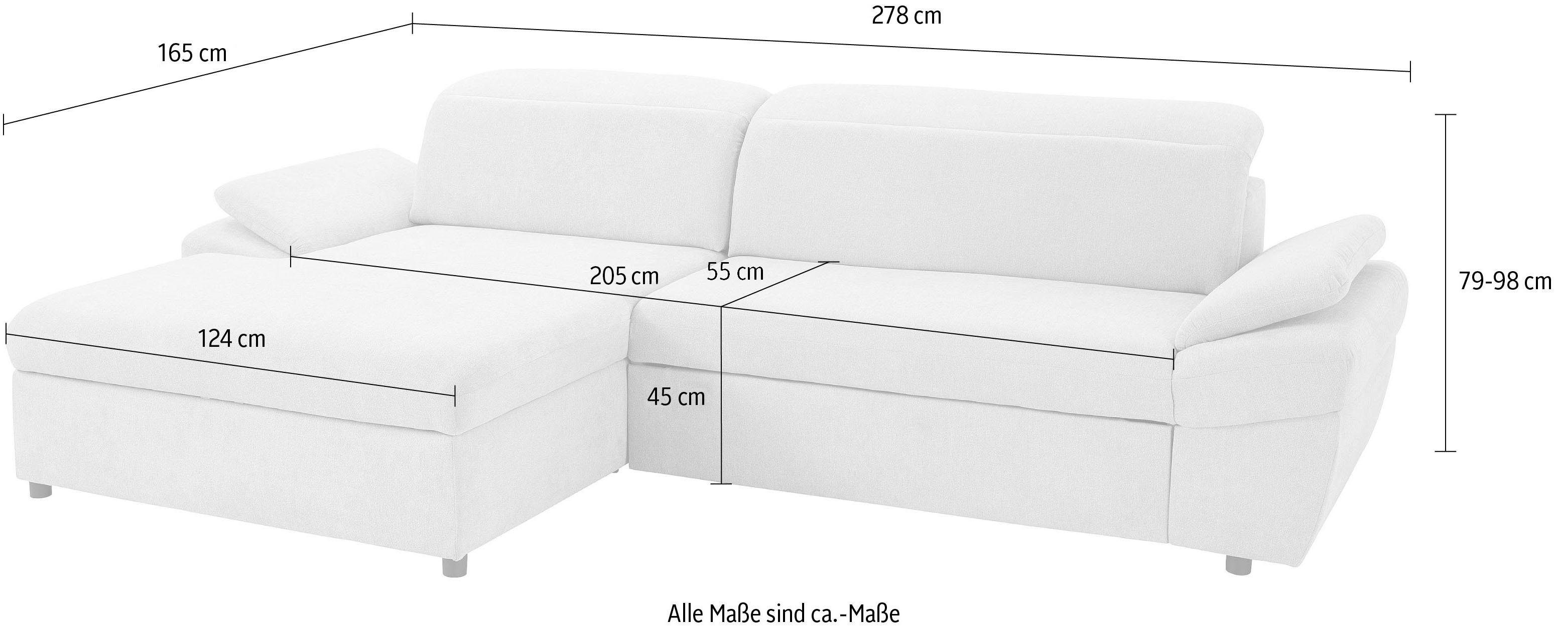 exxpo - sofa fashion Hoekbank Kyoto, incl. hoofd- en armleuningverstelling, hoog zitcomfort keuze met bedfunctie en bedlade, hoogwaardige bekleding, l-vorm