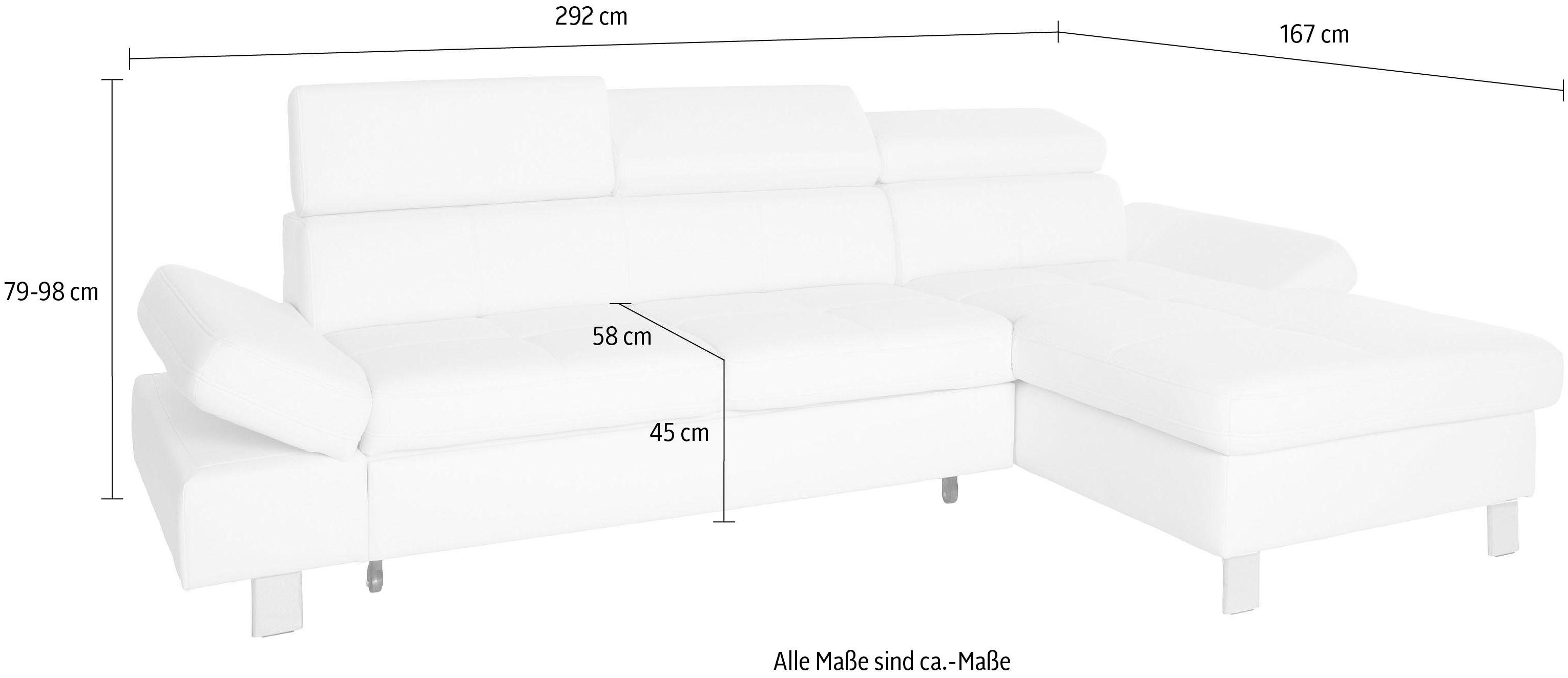 exxpo - sofa fashion Hoekbank Fiji, hoogwaardige afwerking in zitting en rug, L-vorm comfortabel door hoofd- en armverstelling, optioneel met bedfunctie