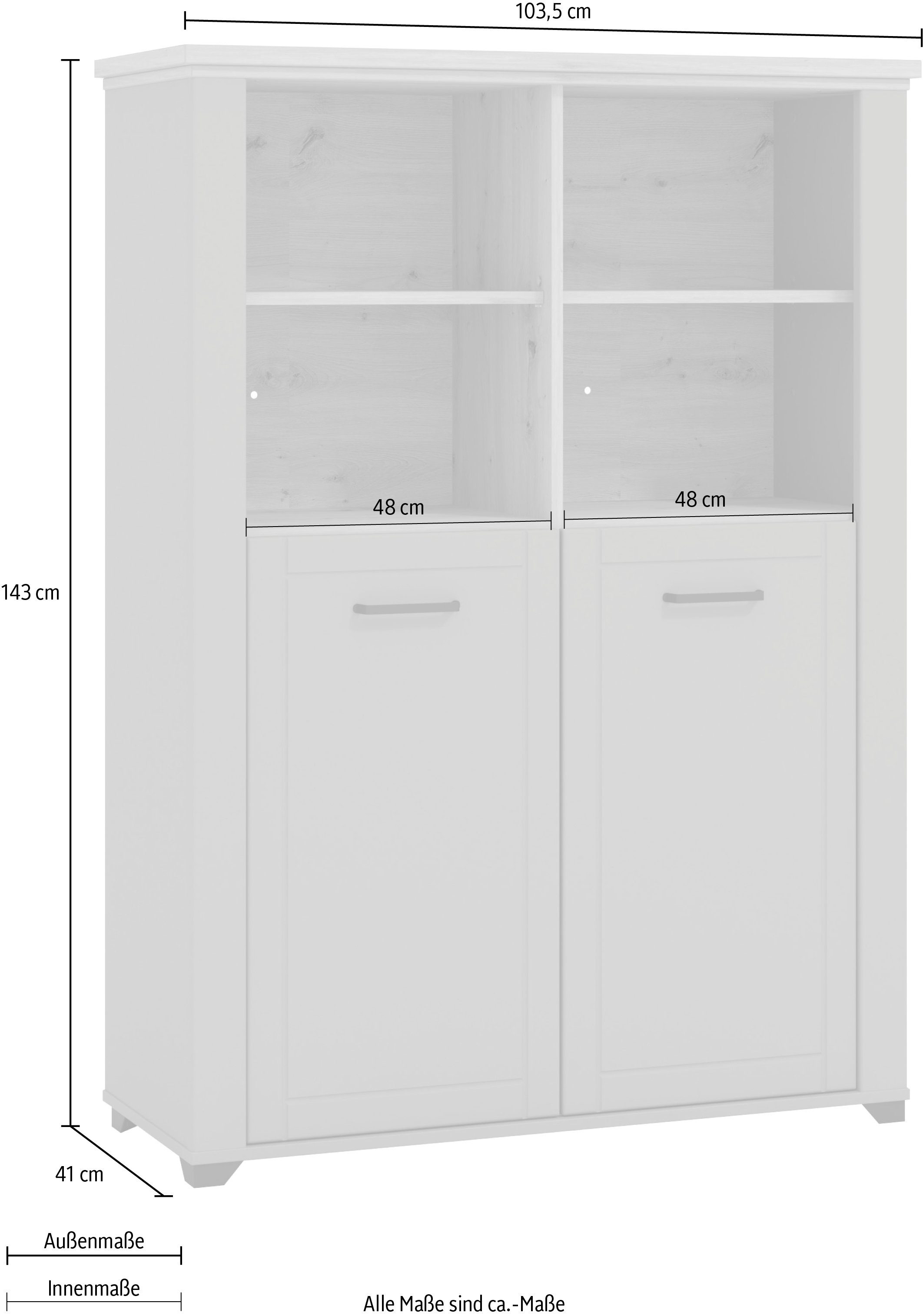 Home affaire Vitrinekast Valencia Breedte 103,5 cm, met 4 open vakken