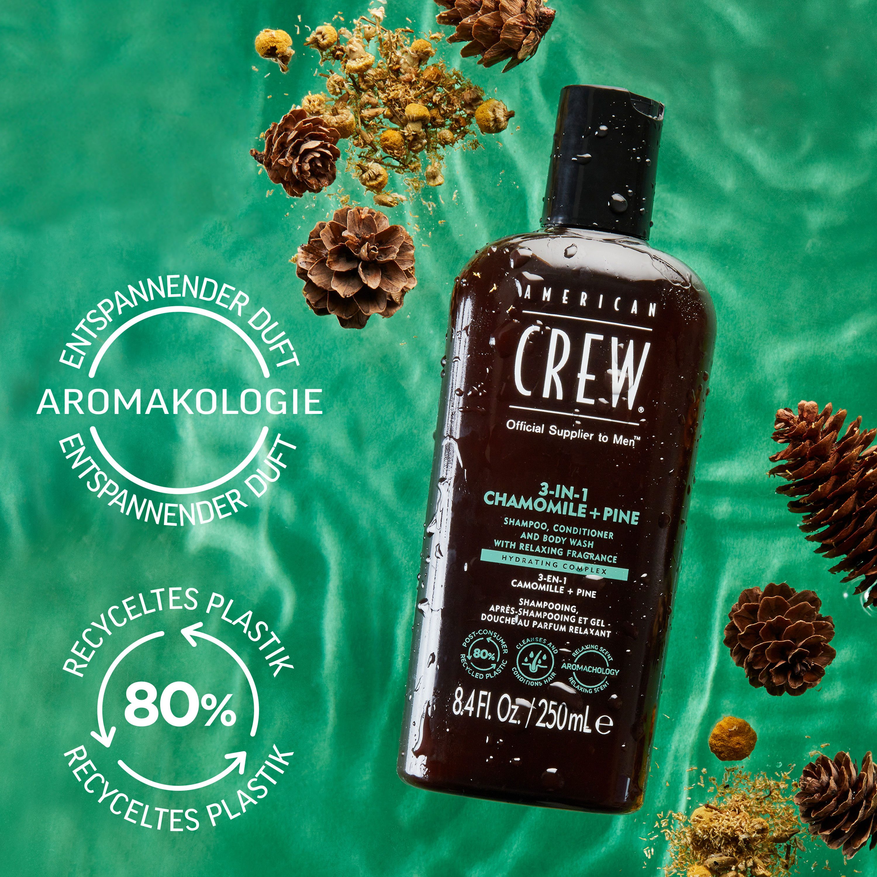 American Crew Haarshampoo 3-in-1 chamomile & pine shampoo, conditioner & body wash 450 ml (1-delig)
