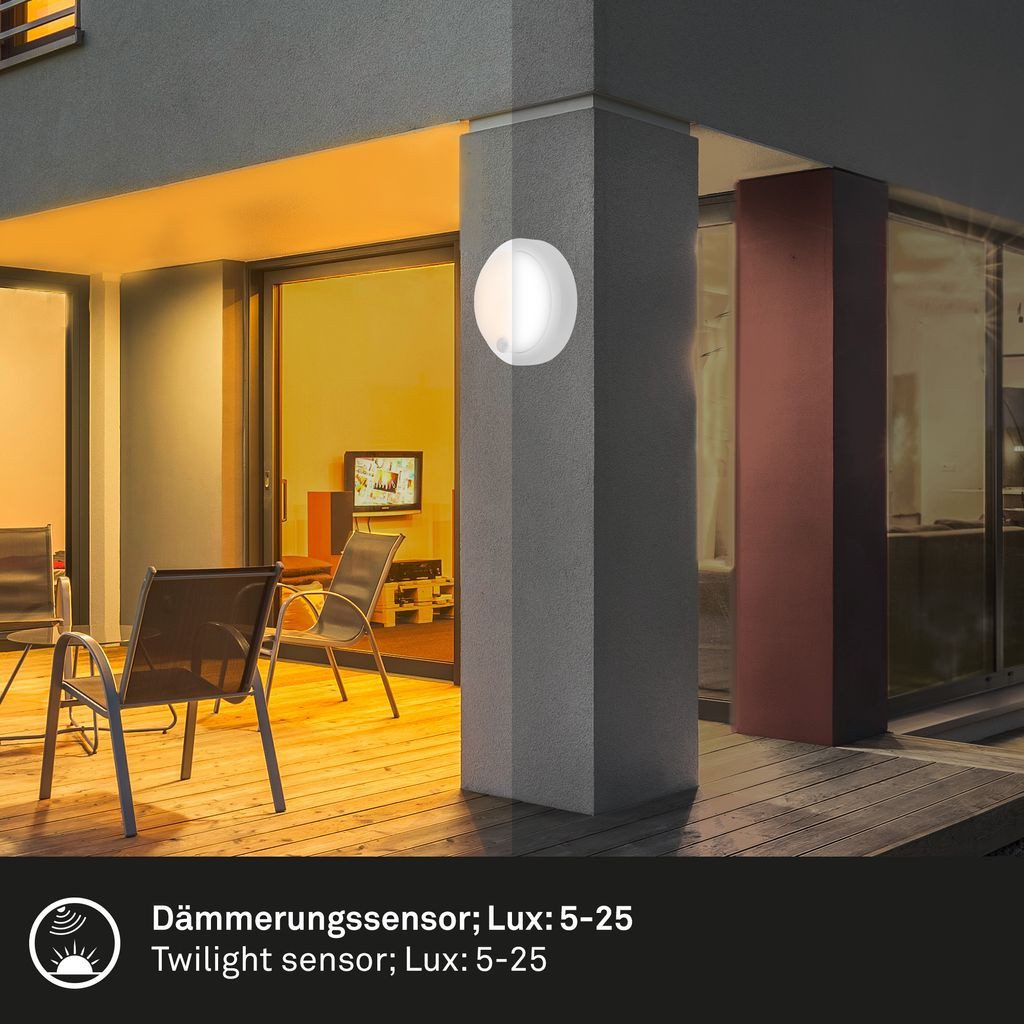Briloner Leuchten Wandlamp voor buiten Accu LED buitenwandlamp met bewegingssensor, kunststof, wit