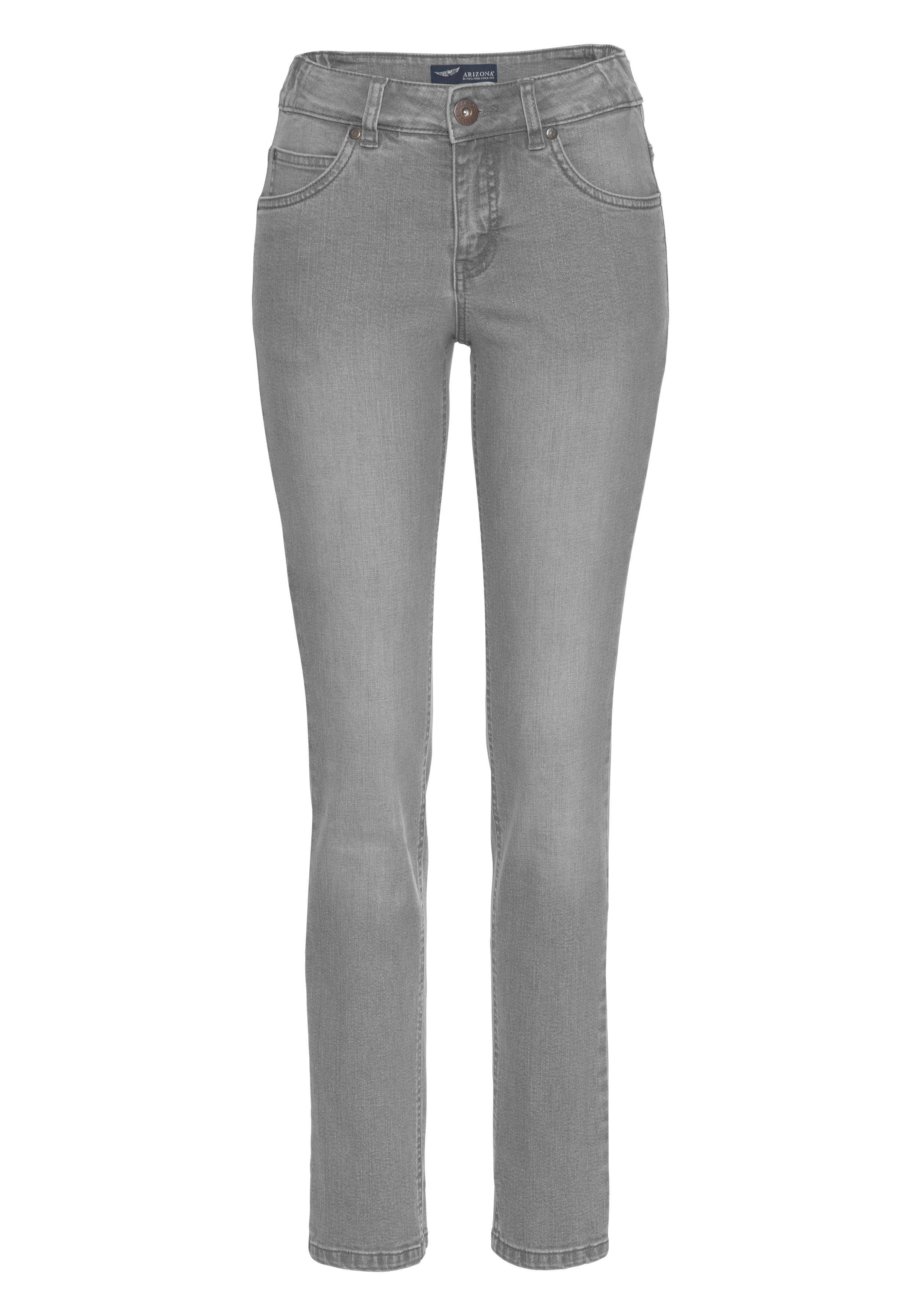 Arizona Slim fit jeans Tailleband met zij-elastiek inzet smalle pasvorm, skinny jeans, used-wassing, hoge taille