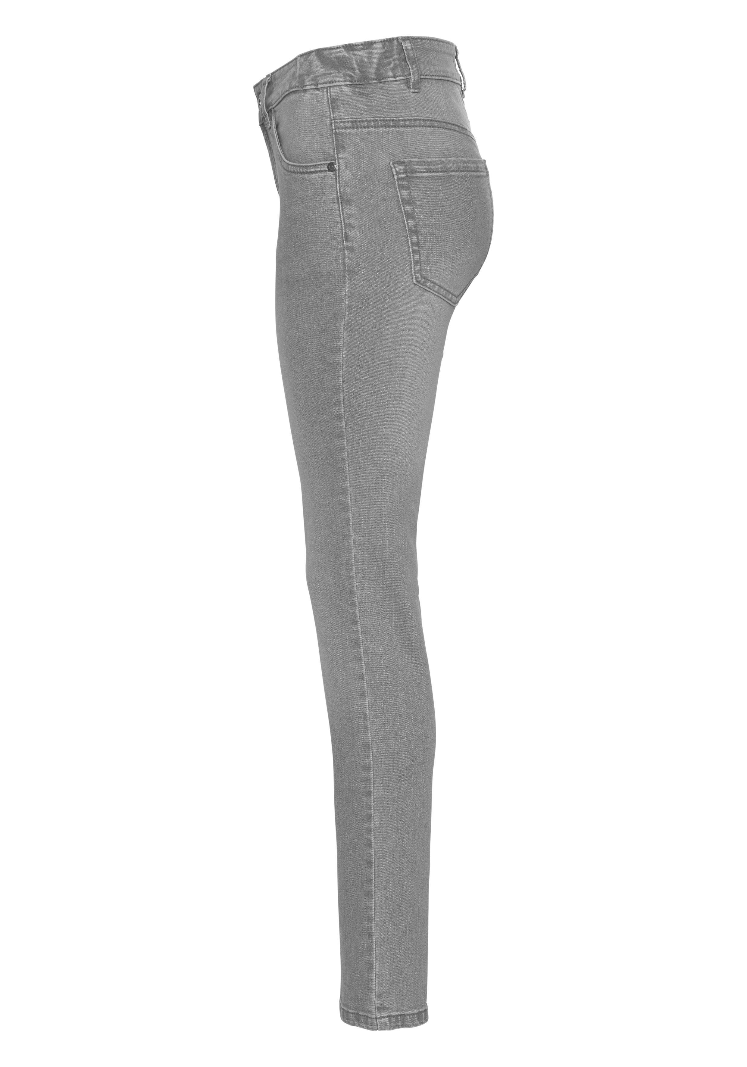 Arizona Slim fit jeans Tailleband met zij-elastiek inzet smalle pasvorm, skinny jeans, used-wassing, hoge taille