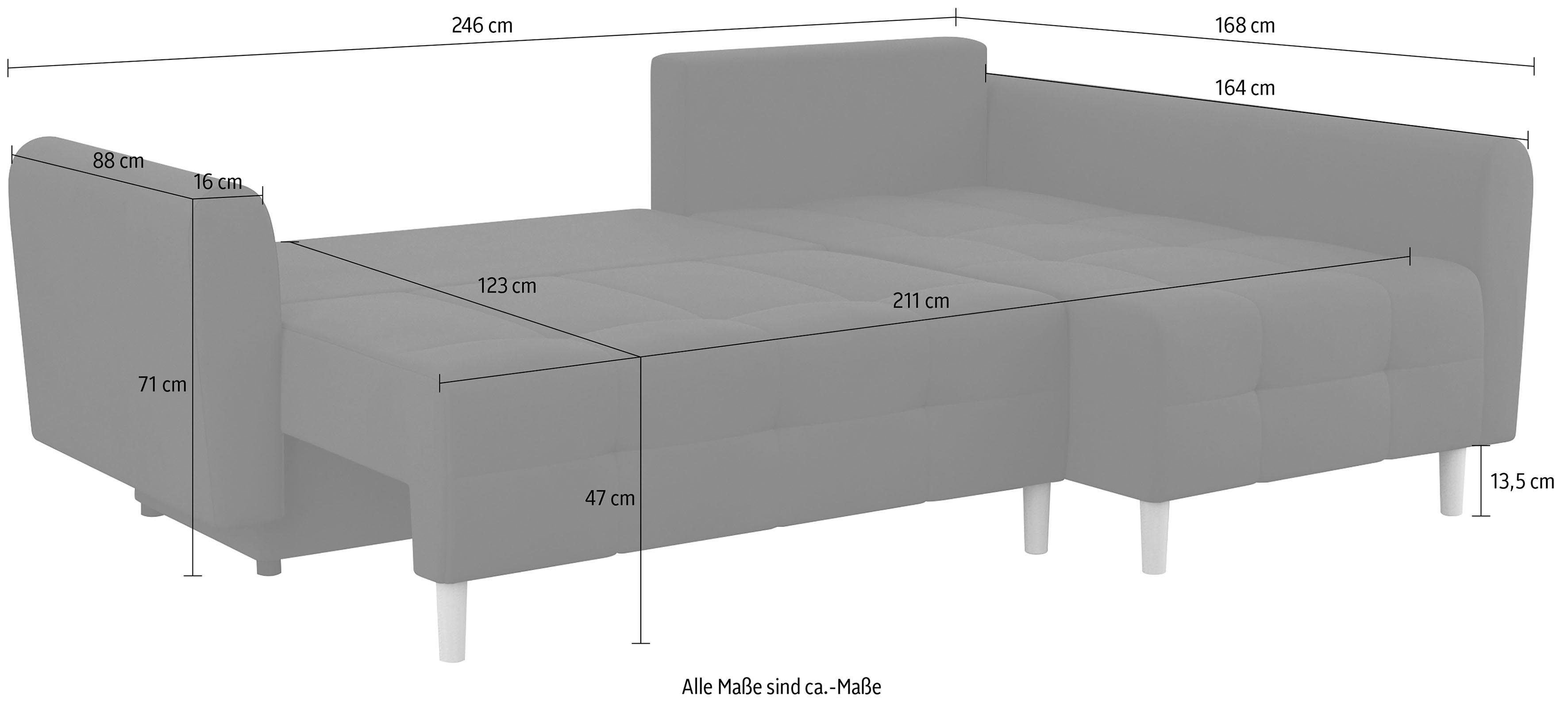 Home affaire Hoekbank Nordic L-vorm met slaapfunctie en bedkist, stiksels, binnenvering, 2 sierkussens