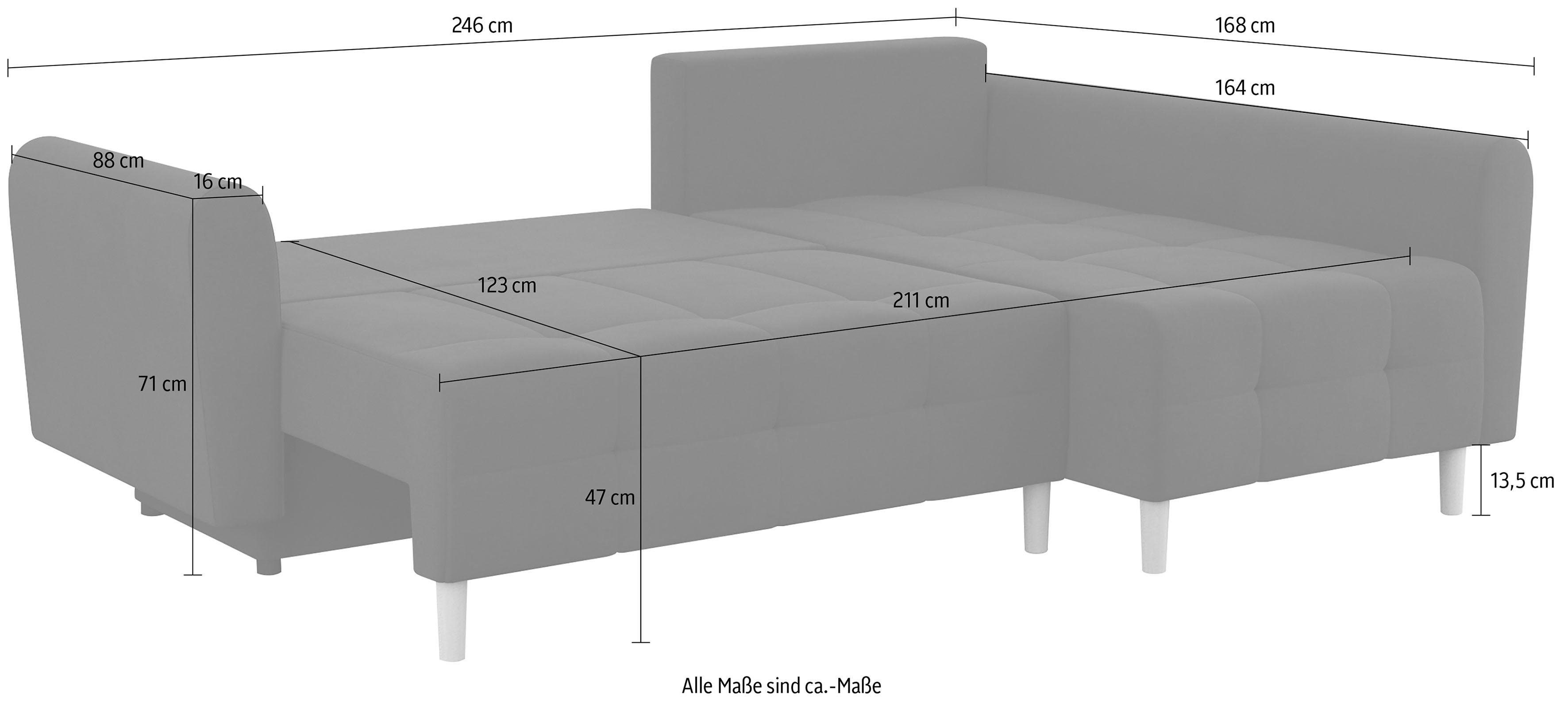 Home affaire Hoekbank Nordic L-vorm met slaapfunctie en bedkist, stiksels, binnenvering, 2 sierkussens