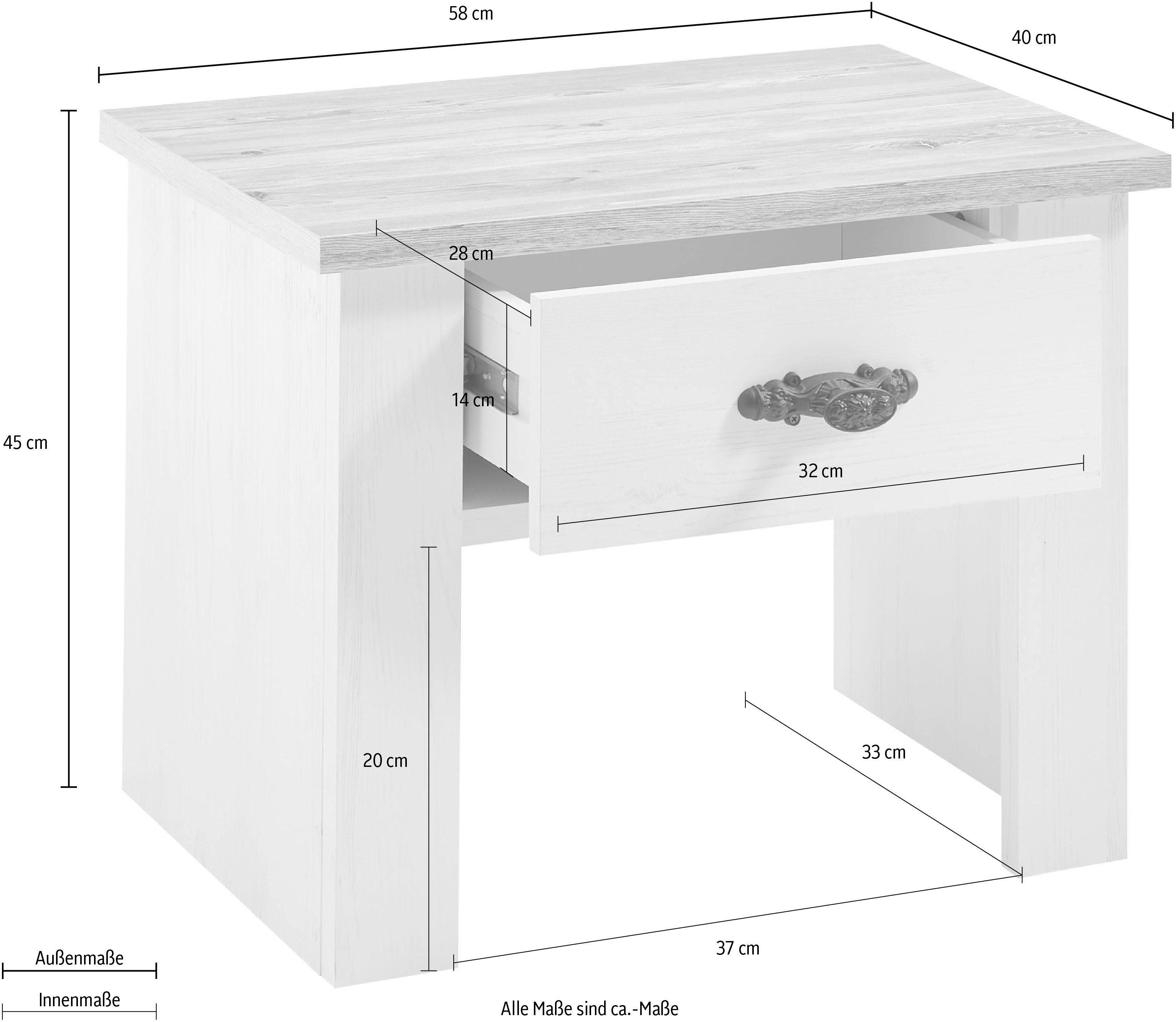 Home affaire Nachtkastje Florenz nachtkastje zijkast commode BESTSELLER met prachtig versierde, bijzondere metalen grepen nachtkastje