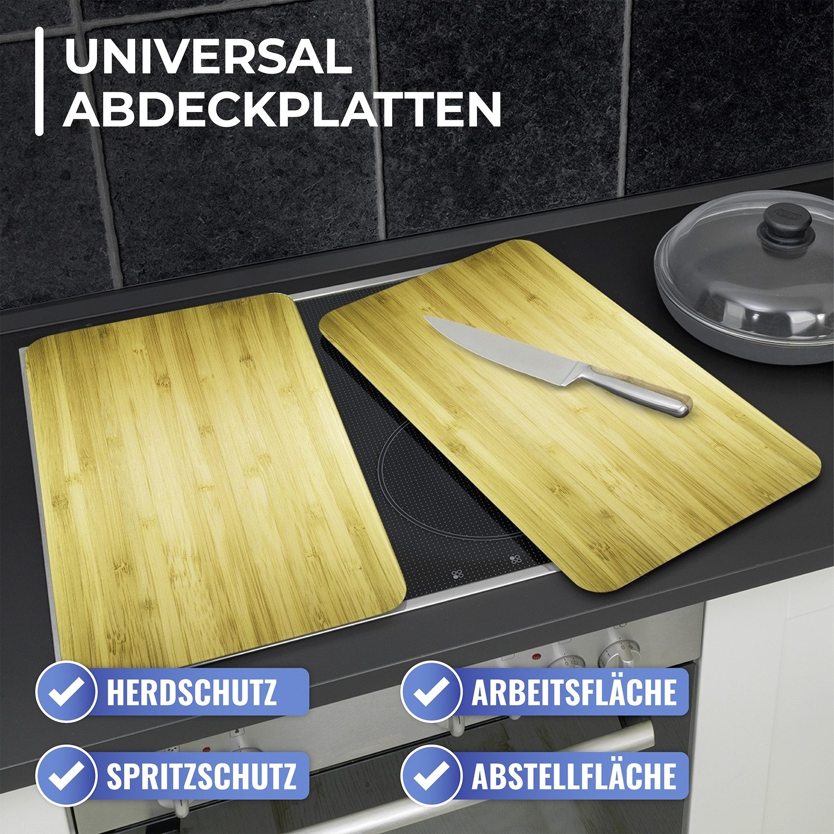 Maximex Kookplaatdeksel Universal Model Holz-Optik Kookplaatafdekking voor alle soorten kookplaten, krasvast, met antislipvoetjes (set, 2-delig)