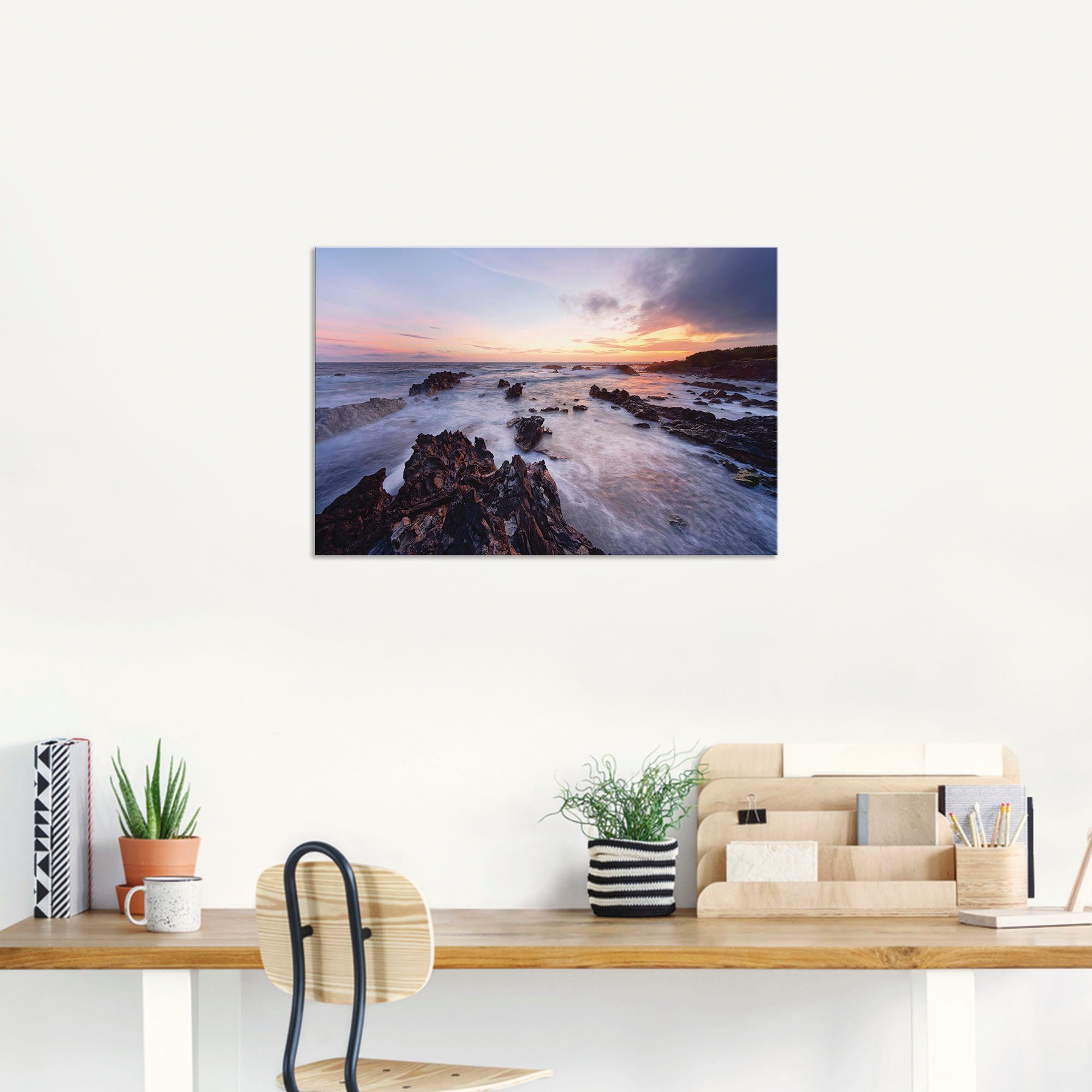 Artland Artprint Wilde kust in het avondlicht als artprint van aluminium, artprint op linnen, muursticker of poster in verschillende maten