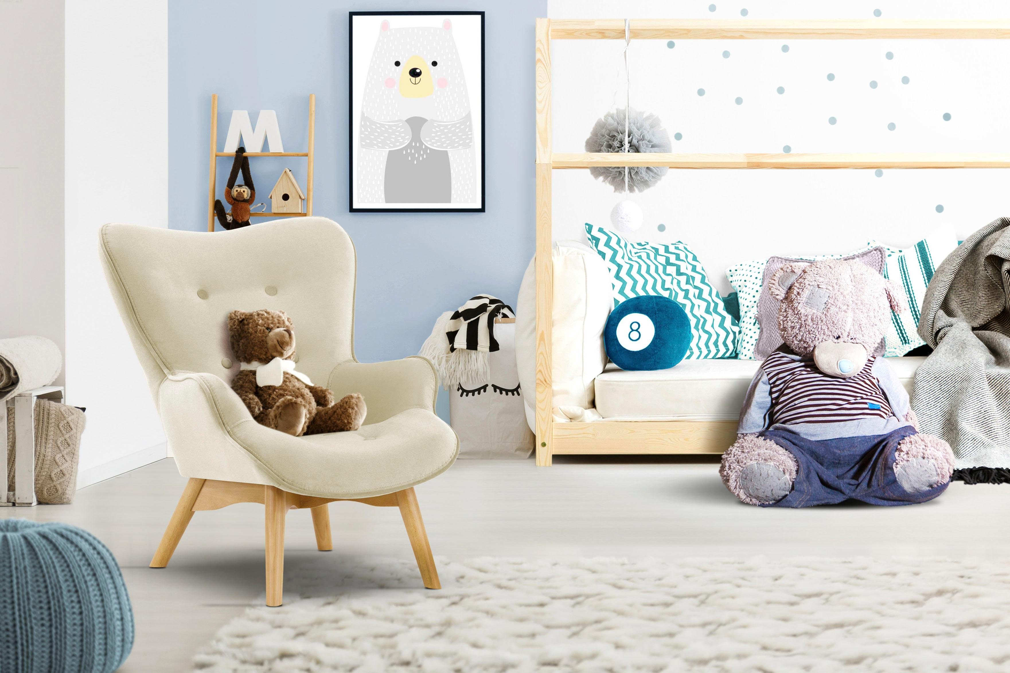 Lüttenhütt Fauteuil Duca mini in een kleine versie voor kinderen fauteuils maat Luxe-microvezel beige