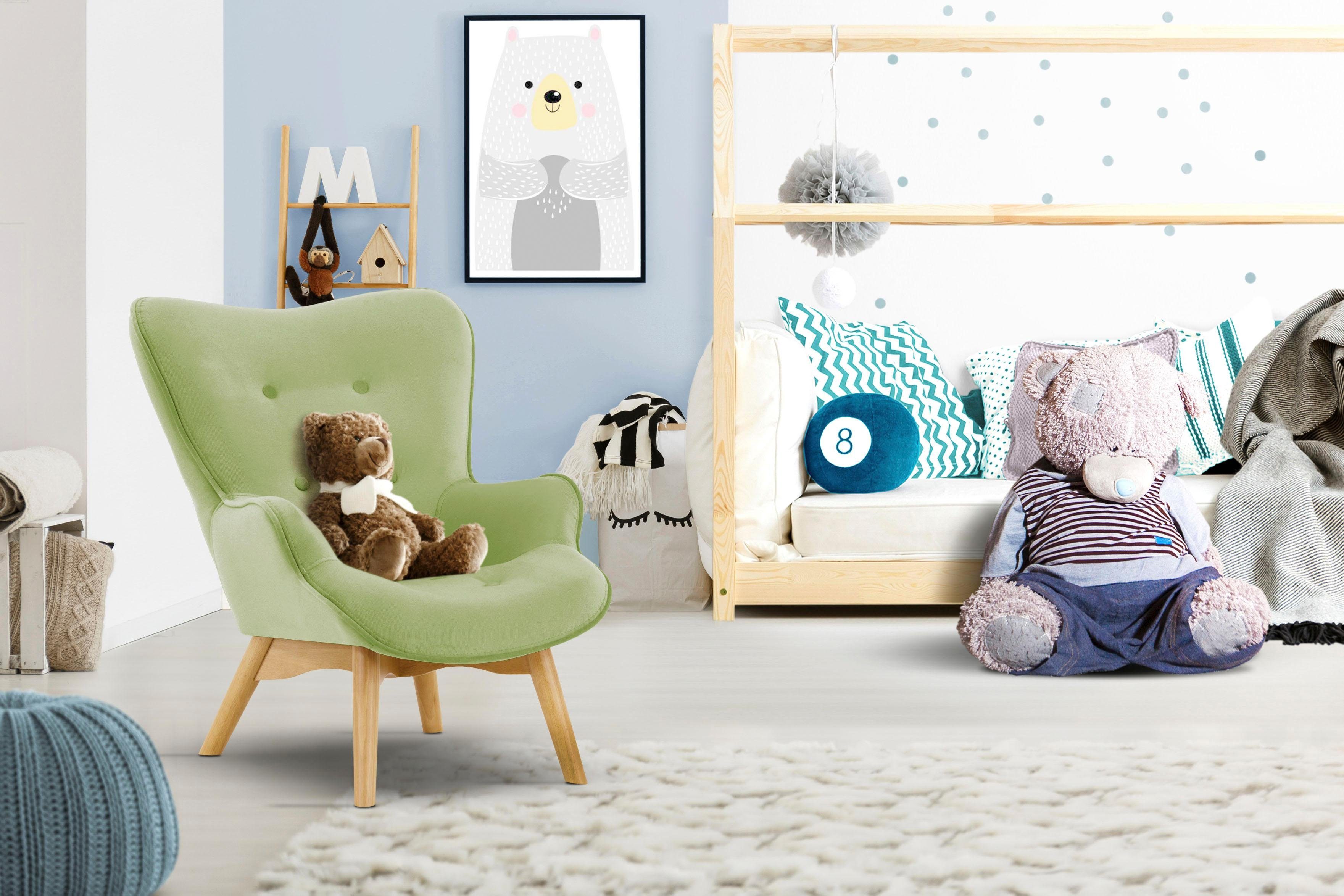 Lüttenhütt Fauteuil Duca mini in een kleine versie voor kinderen fauteuils maat Luxe-microvezel groen