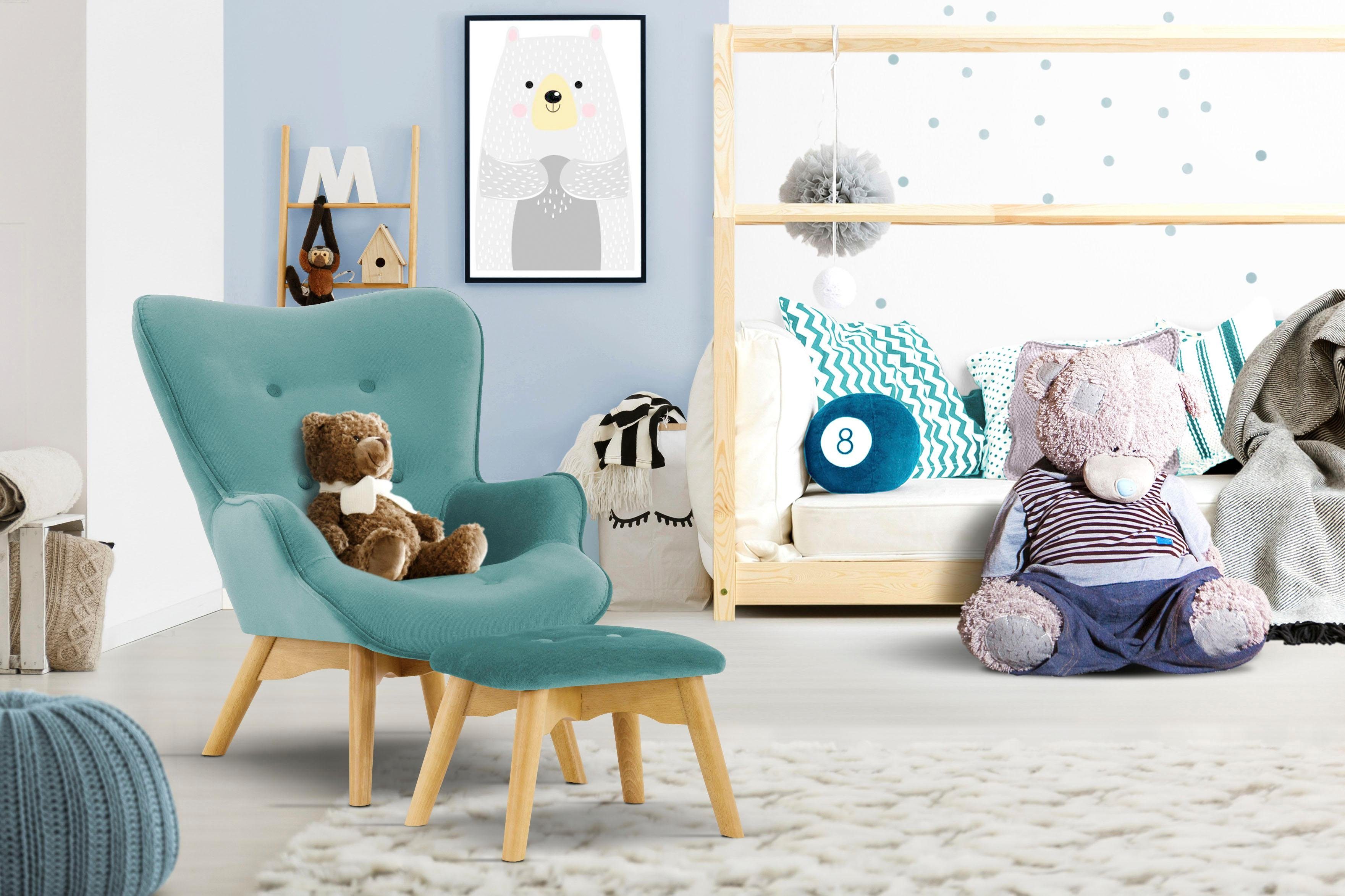 Lüttenhütt Fauteuil Duca mini in een kleine versie voor kinderen fauteuils maat Luxe-microvezel blauw