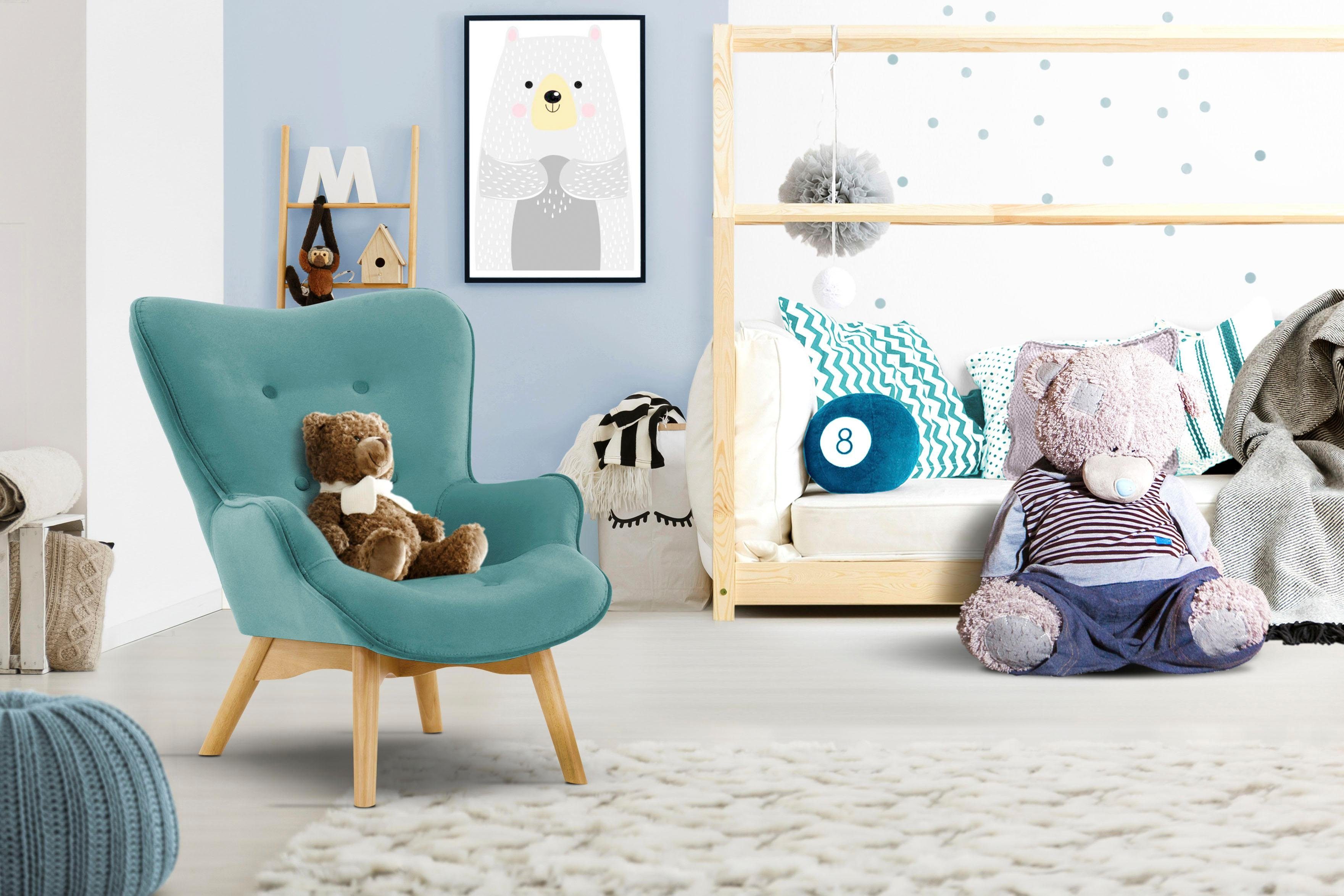 Lüttenhütt Fauteuil Duca mini in een kleine versie voor kinderen fauteuils maat Luxe-microvezel blauw