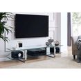 leonique tv-meubel colmar met twee glazen plateaus vensterglas of witte marmer-look, tv-tafel met chromen onderstel wit
