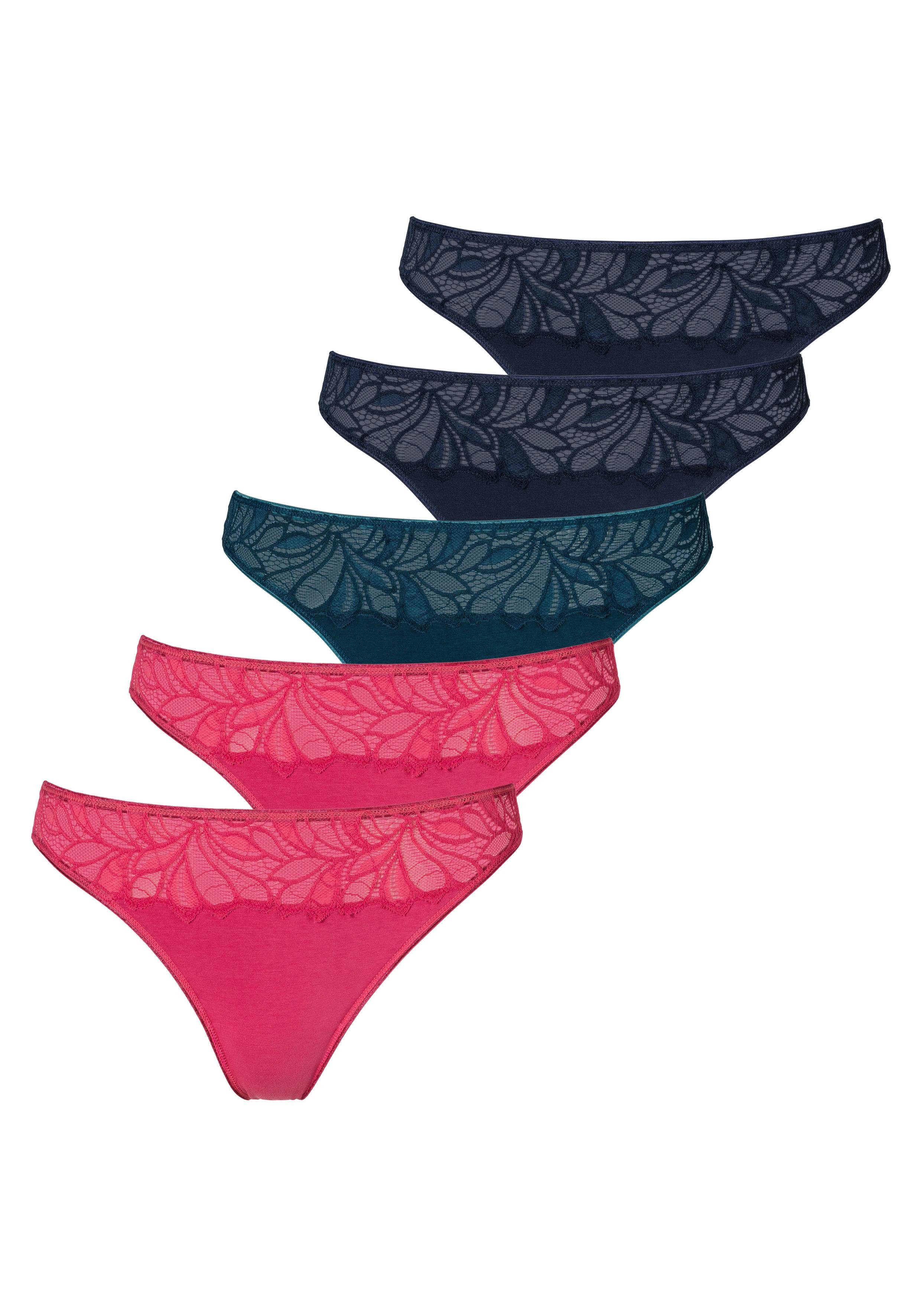 Vivance String elastische katoenkwaliteit (5 stuks, Set van 5) dames strings maat 40/42 multicolor