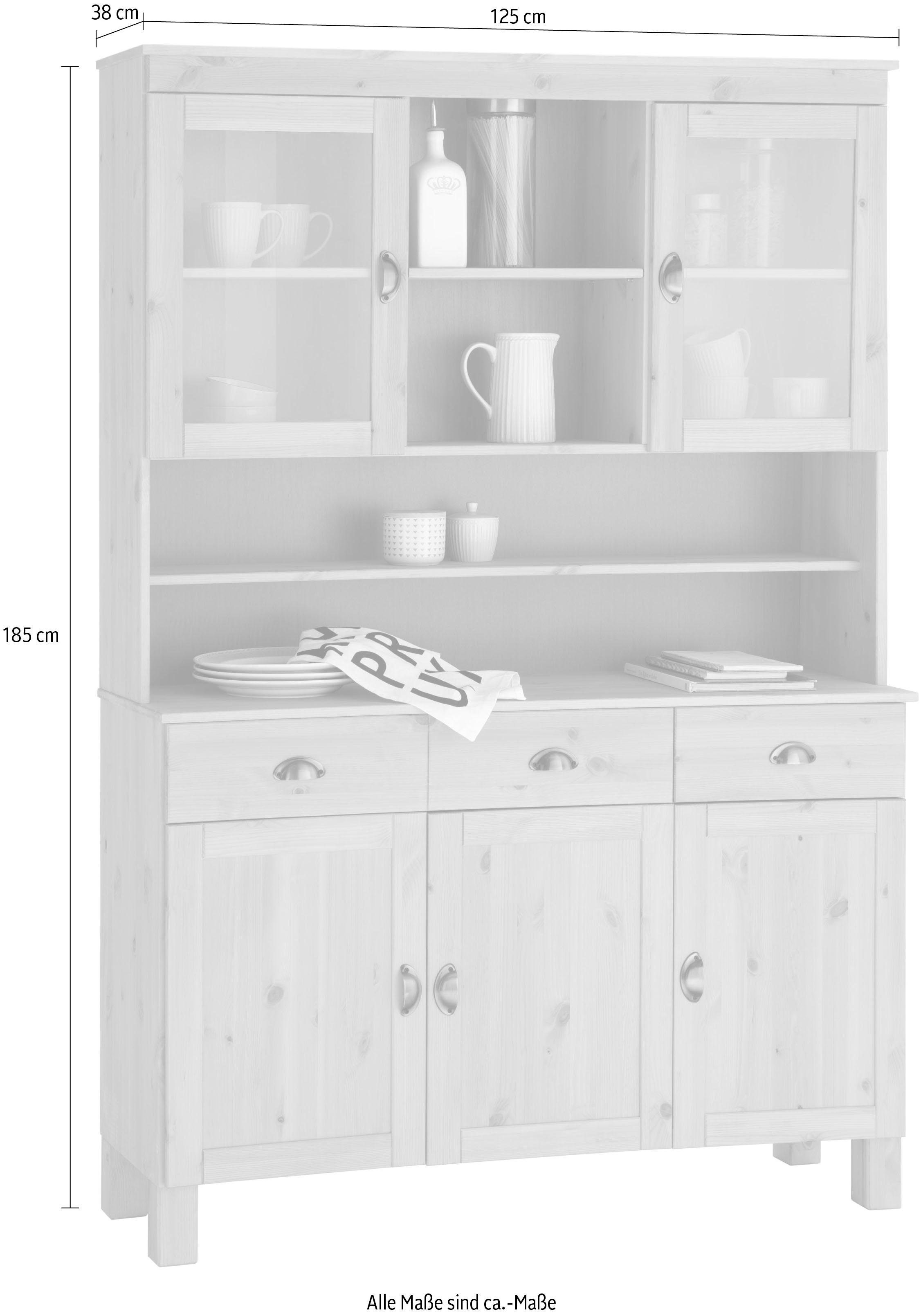 Home affaire Keukenbuffet Oslo 125 cm breed, van massief grenen, met 2 glasdeuren, metalen grepen