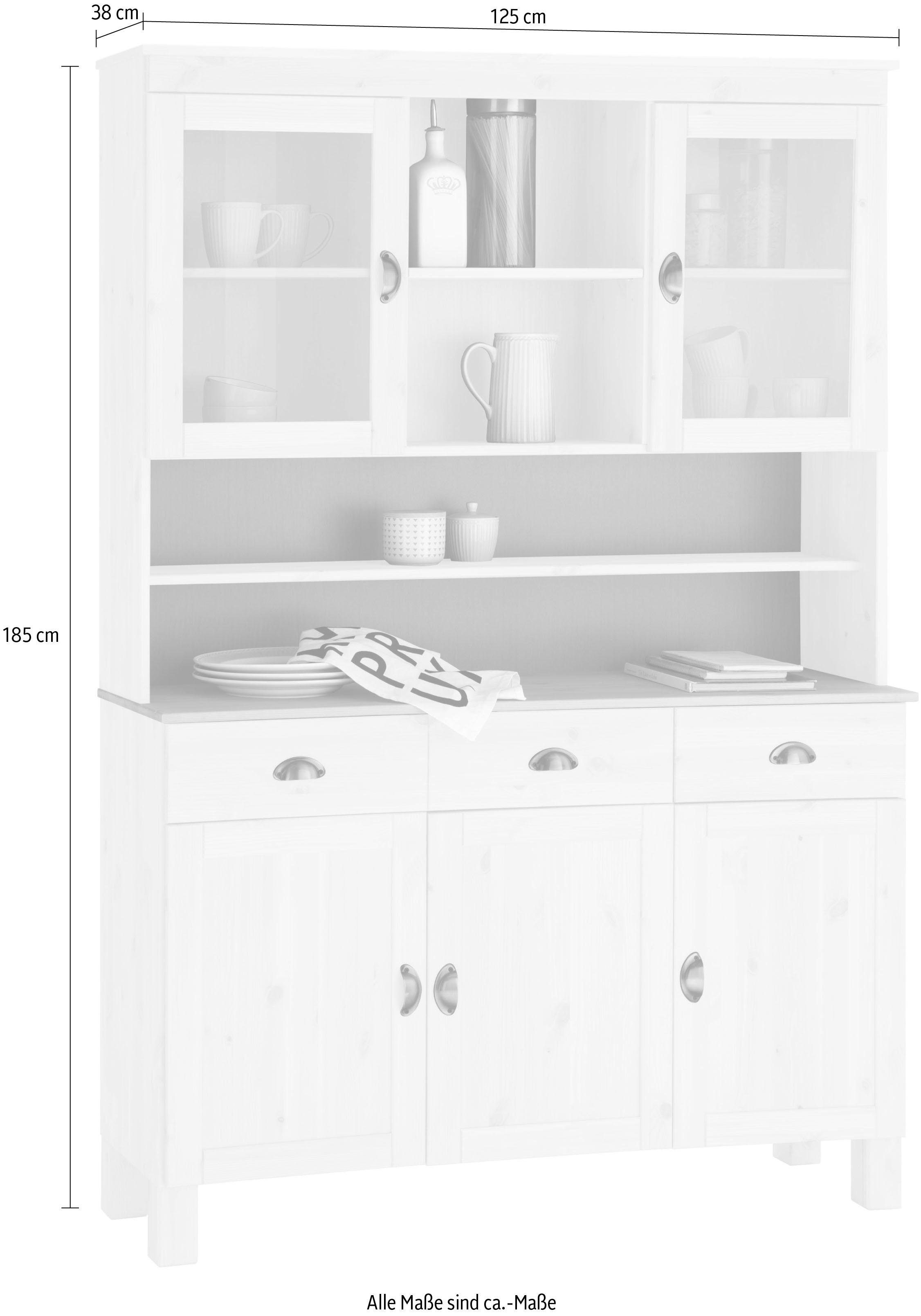 Home affaire Keukenbuffet Oslo 125 cm breed, van massief grenen, met 2 glasdeuren, metalen grepen