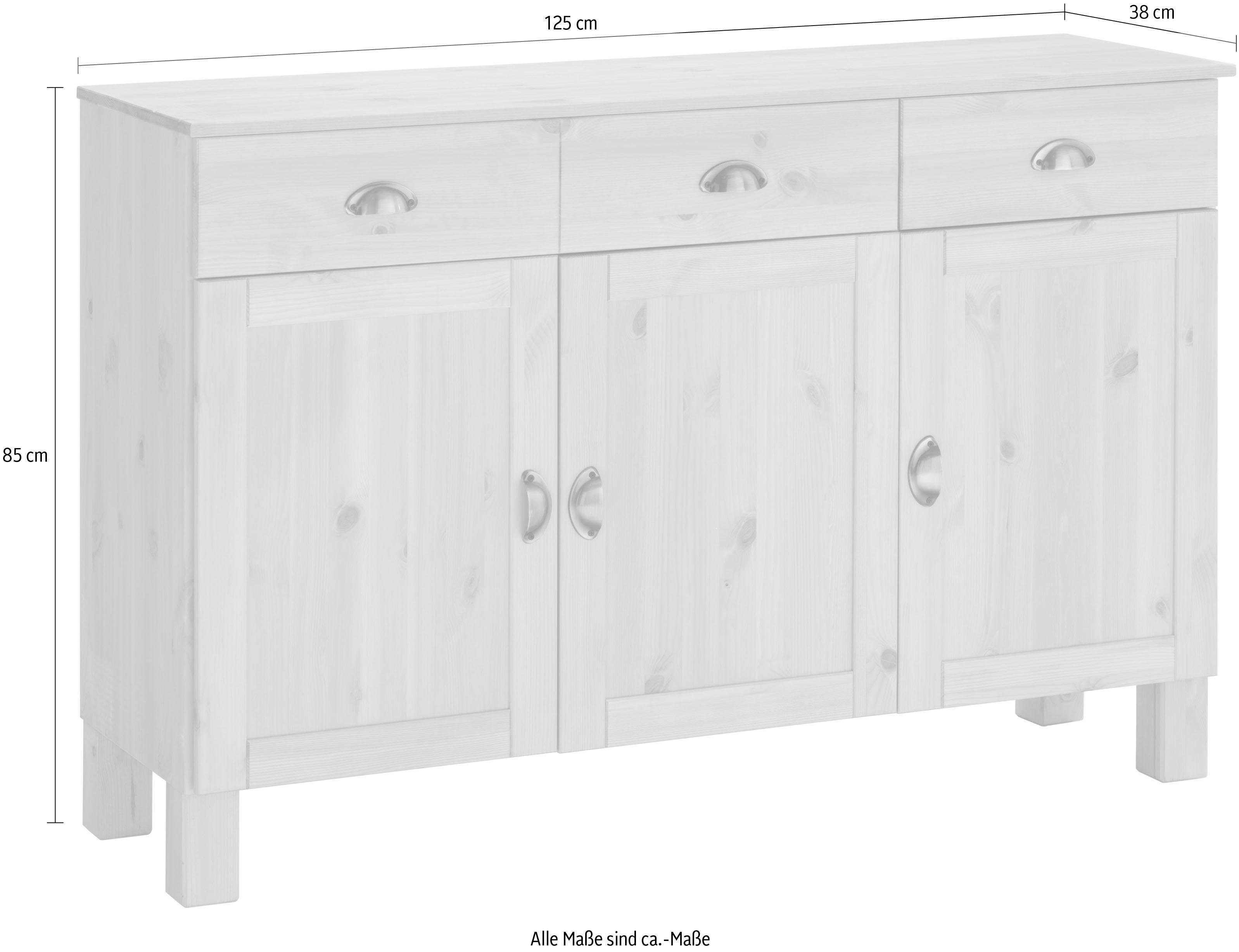 Home affaire Onderkast Oslo 125 cm breed, 38 cm diep, als dressoir, 3 deuren, 2 laden