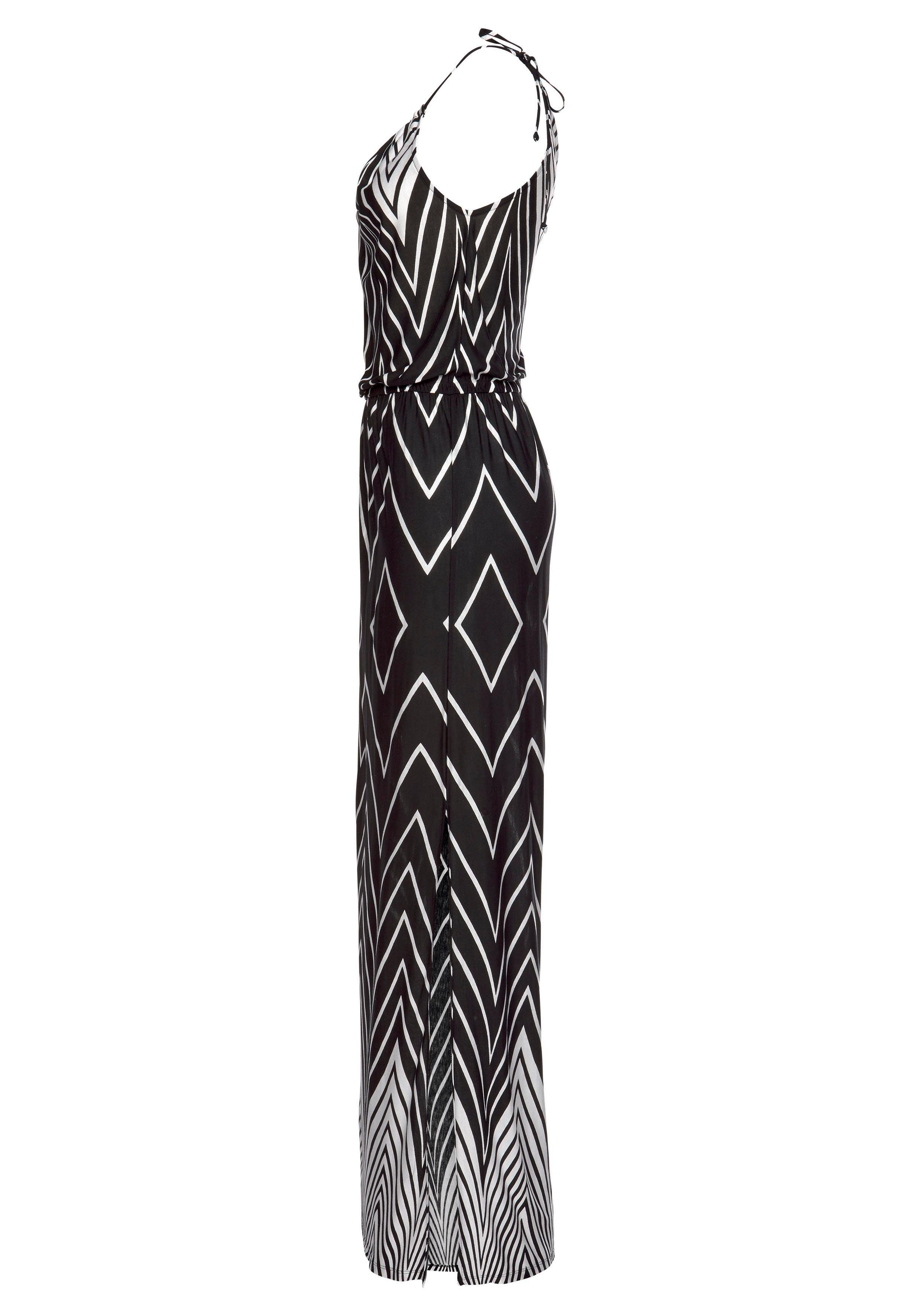 Lascana Maxi-jurk in zwart-wit design met split, zomerjurk, strandjurk