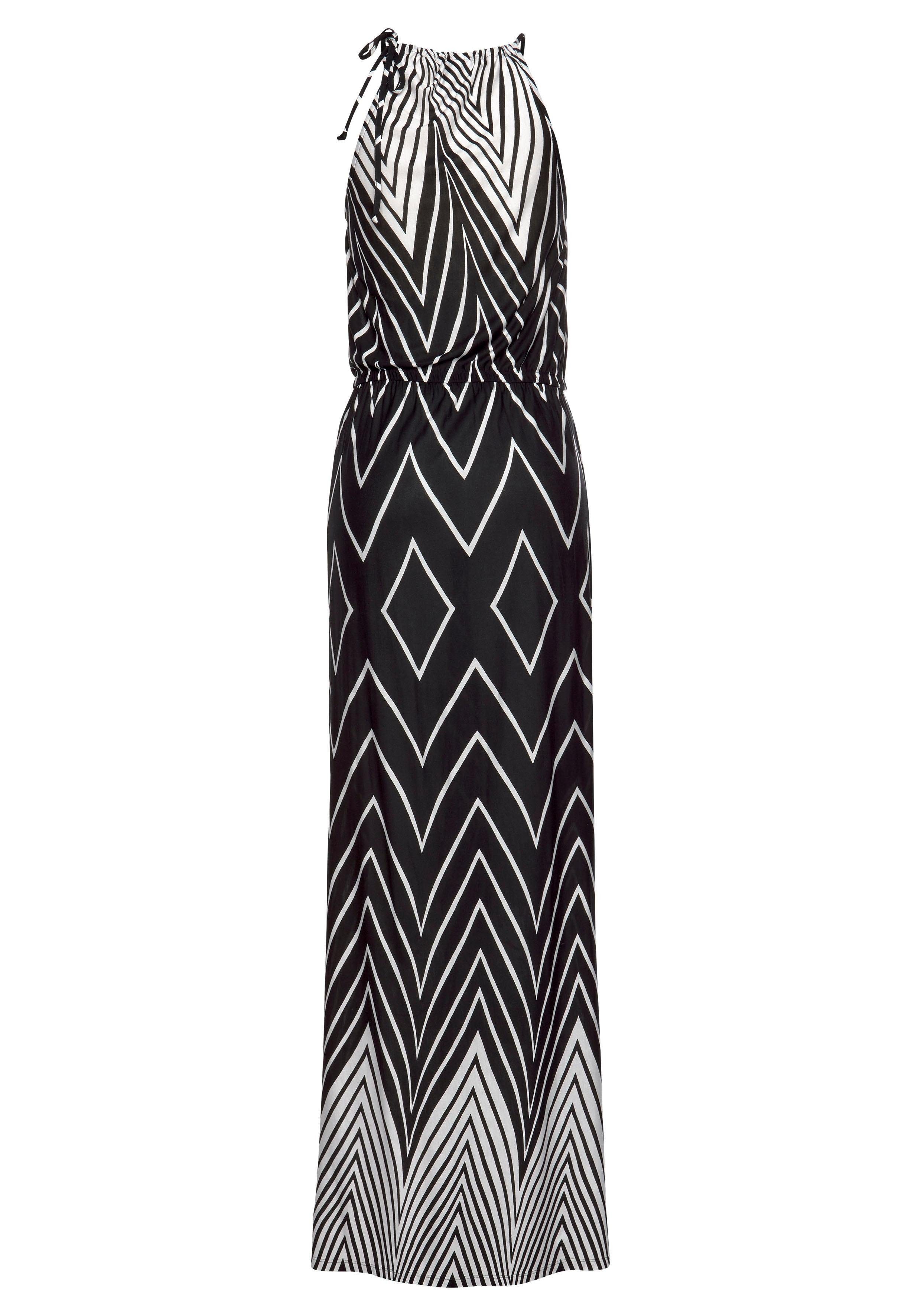Lascana Maxi-jurk in zwart-wit design met split, zomerjurk, strandjurk